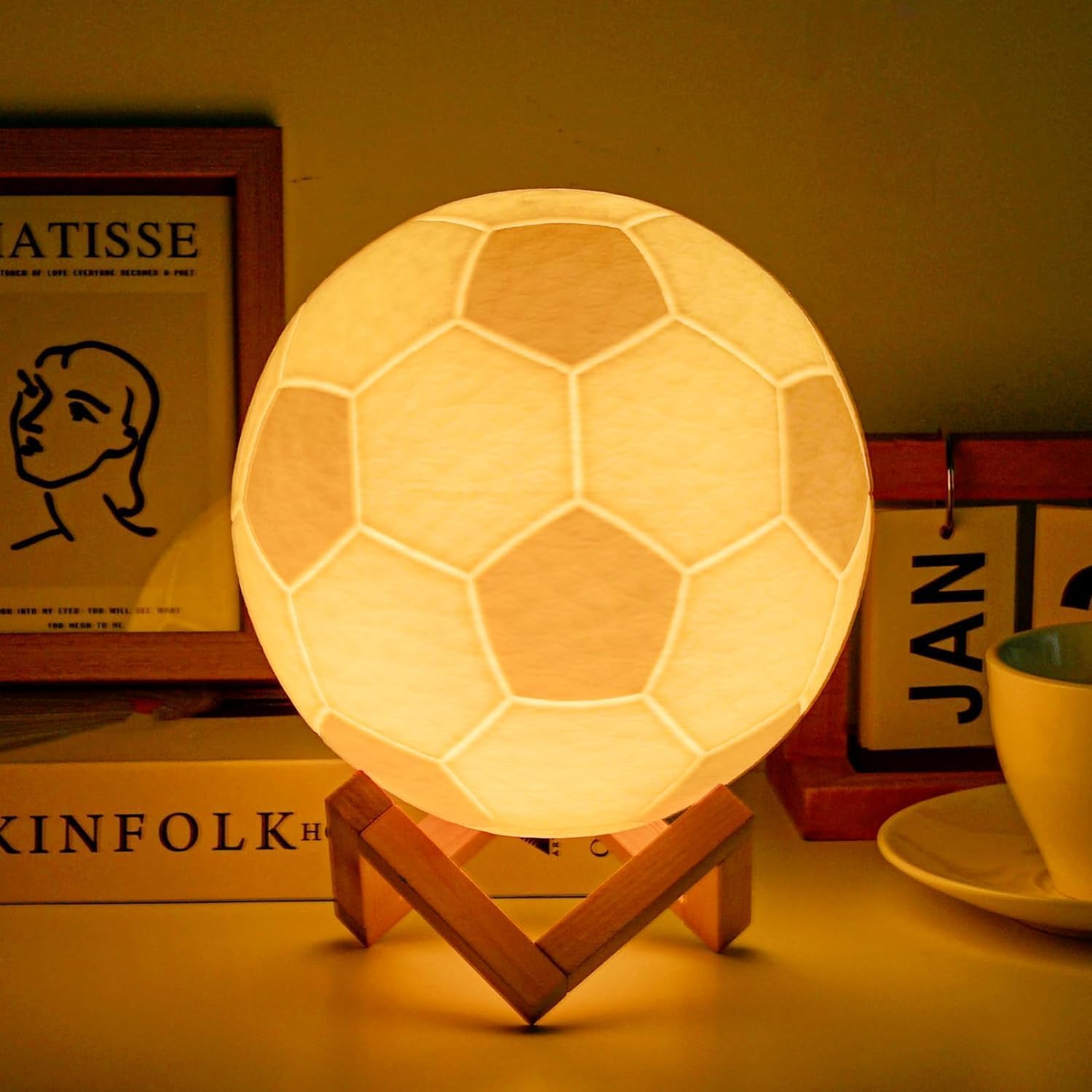 Balkwan Soccer Night Light for Boys 16 Colors Changing Sport Moon Lamp for Kids Dimmable with Remote Control Home Decor Birthday Christmas Gifts for Kids (5.9in)