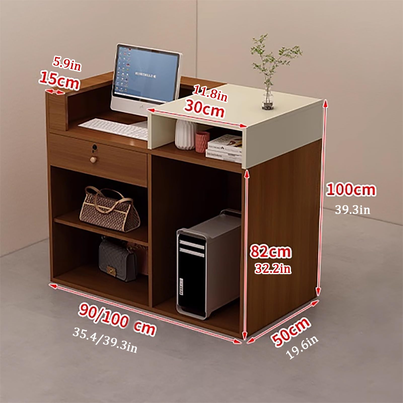 Elegante scrivania moderna con cassetto chiudibile a chiave, soluzione di archiviazione per ufficio, 100 x 50 x 100 cm, per aziende e uffici domestici