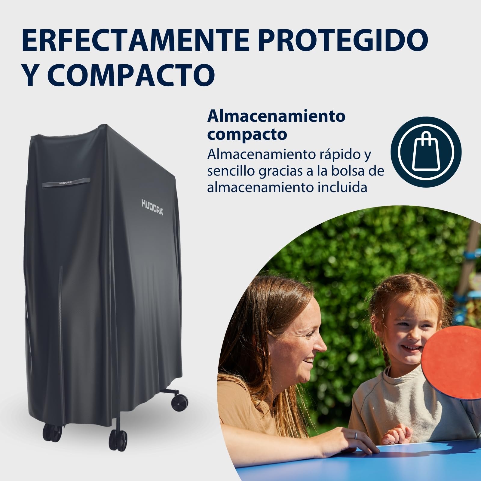 HUDORA Funda para Mesa de Ping-Pong I 187x72x156 cm I Cubierta con Revestimiento de PU I Protección contra sol, polvo & lluvia I Protector para Mesa de Ping-Pong con Cremallera