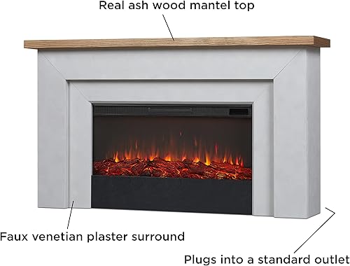 Miniatura 7 de Malie - Soporte para TV con chimenea eléctrica de 68 pulgadas, color gris veneciano Real Flame