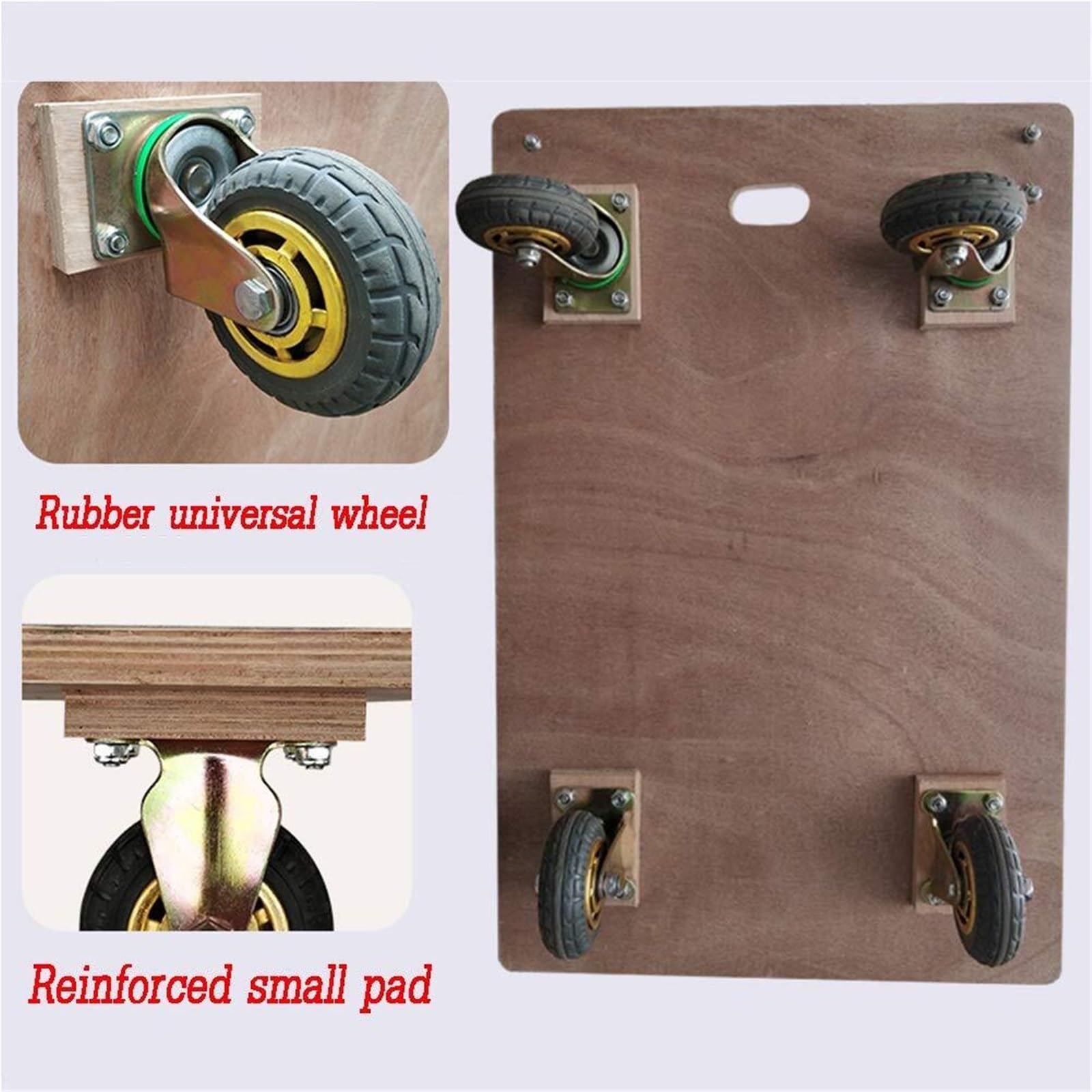 Plataforma rodante de Madera Carrito de Transporte Cuadrado Carrito de Mano Ligero Multiuso Rueda de 5 Pulgadas(48x40cm)
