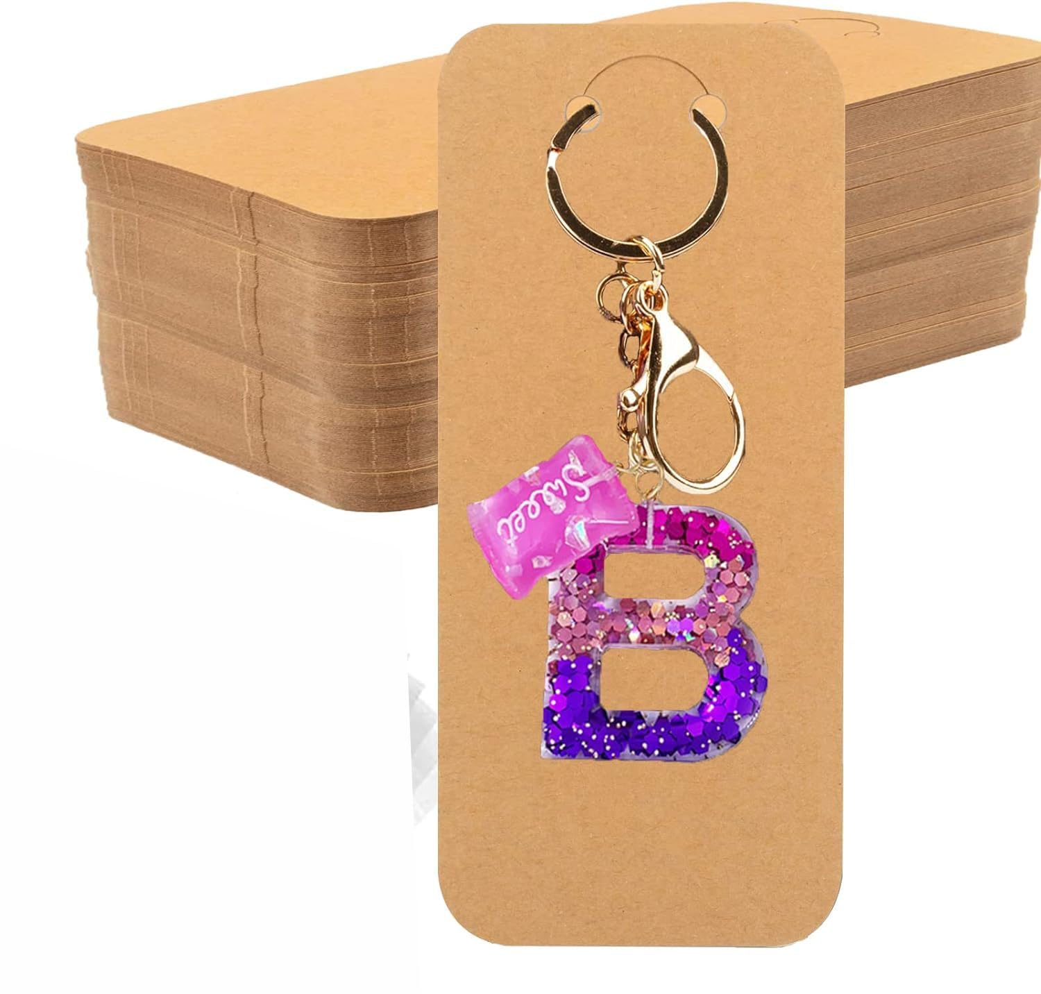 Zenomia Paper Keyring Jewelry Display Card, Decorative Keychain Kraft Tag 50 Pcs, 5.9 X 2 Inch, Multicolor