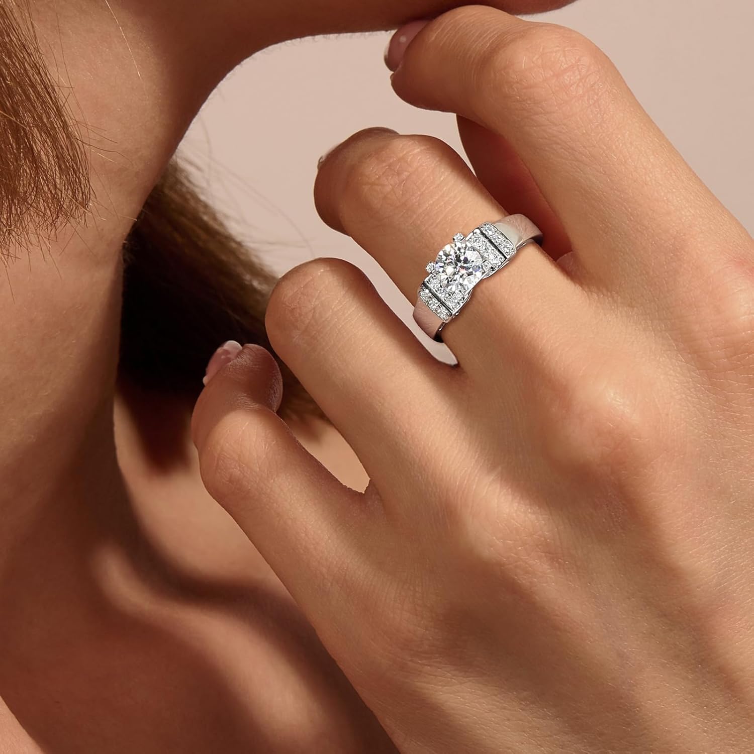 Moissanite Engagement Ring, Heart Solitaire Ring, Sterling Silver Radiant Cut Created Diamond Promise Ring in Heart/Pear/Princess/Round Shape, Size 6-10