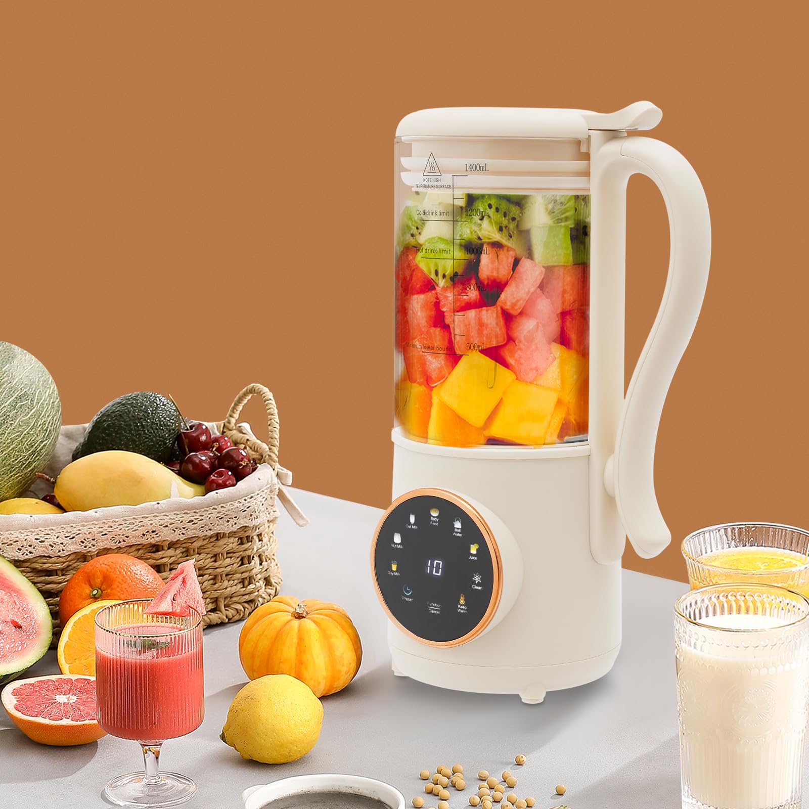Machine À Lait De Soja, Centrifugeuse De 1.4L Avec 16 Lames, Machine À Lait De Noix, Machine À Smoothie Et Jus, Pour Avoine, Noix, Fruits, Faire Bouillir De L'Eau, Aliments Pour Bébés Etc