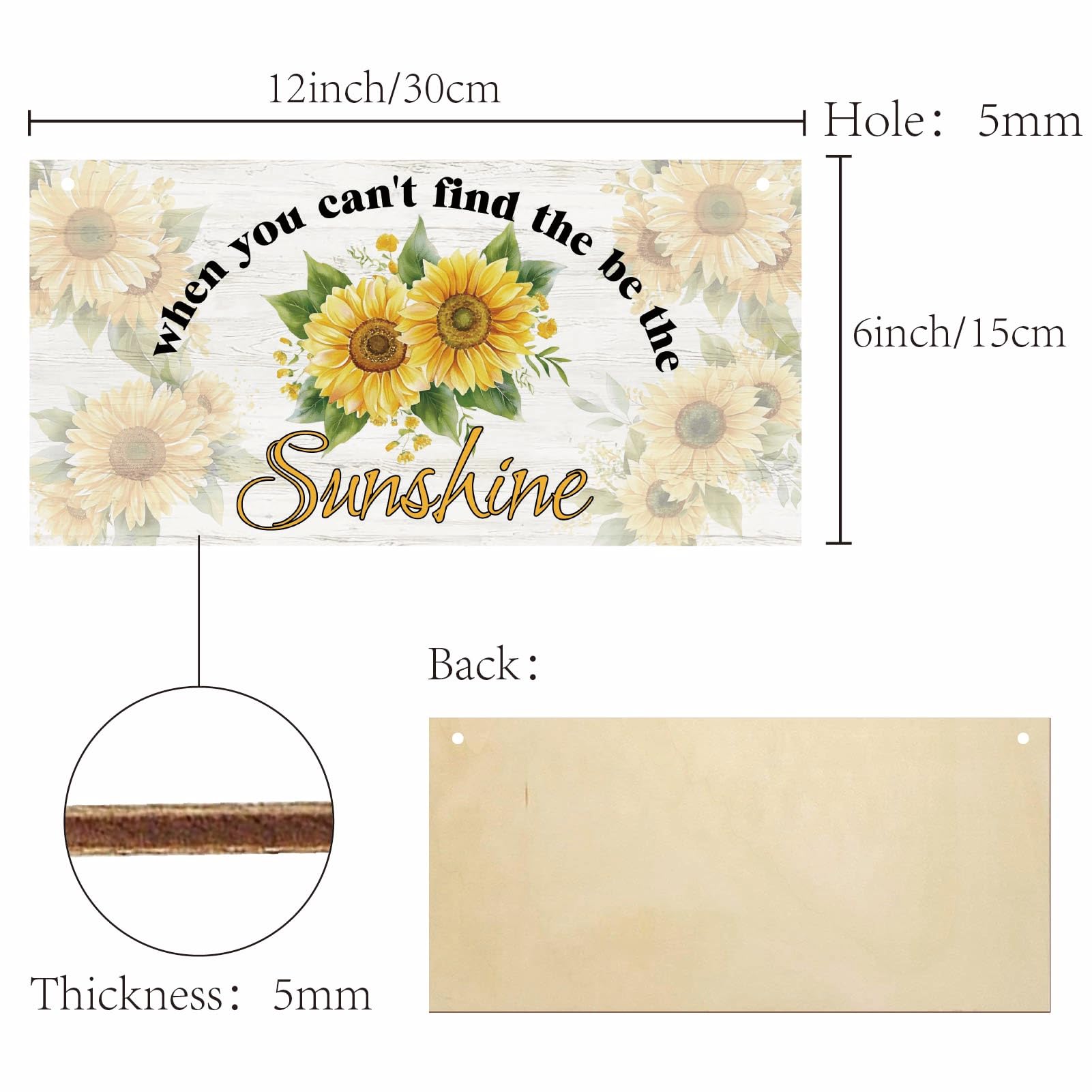 CREATCABIN Wooden Hanging Sign Sunflower Wall Decor When You Can't Find The Sunshine Be The Sunshine Rustic Wood Sign Wall Art for Home Nursery Living Dining Room Farmhouse Garden Yard 11.8×5.9in - Image 2
