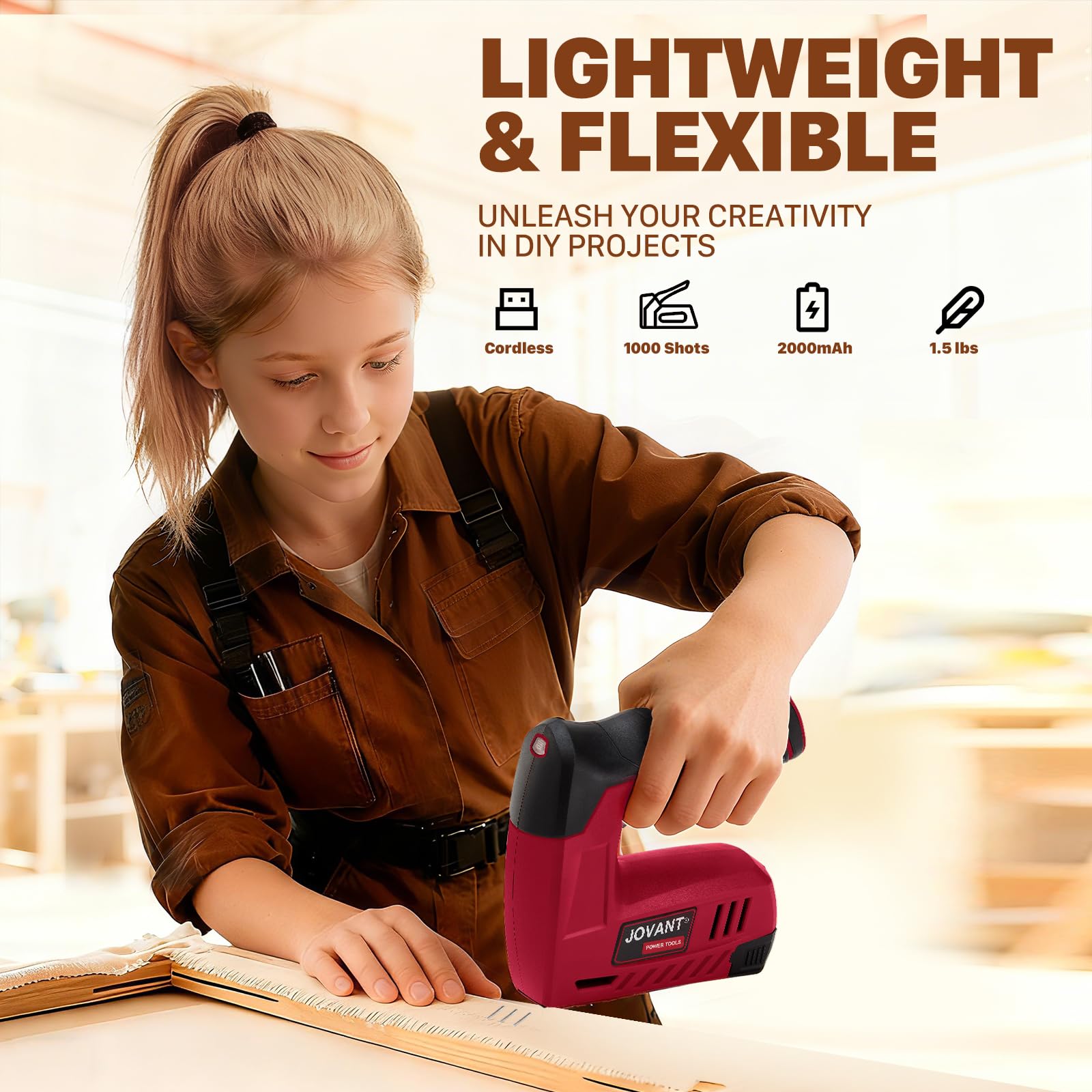 Agrafeuse électrique avec 3650 agrafes et extracteur d'agrafes, pistolet agrafeur d'ameublement robuste pour bois, artisanat, menuiserie, décoration, bricolage, cloueuse sans fil 4 V 2 en 1 pour