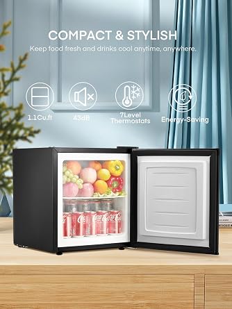 FOHERE 1.1 Cu.Ft Min Freezer Countertop for Office,Dorm,Apartment or RV | Compact Upright Small Freezer with Reversible Door and 7 Adjustable Temperature Settings,Removable Wire Shelf