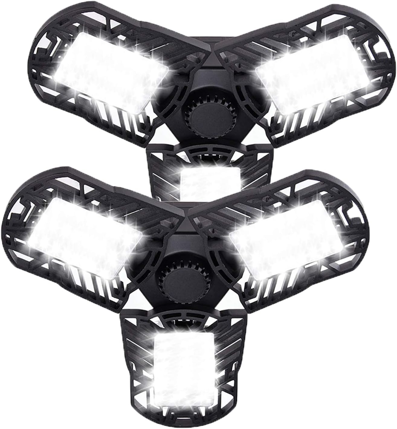 Donzake 2 Pack 60W LED Garage Lights Blubs, 6000Lumens CRI 80 6000K Adjustable Trilights Garage Ceiling Light, LED Shop Light for Garage, Workshop