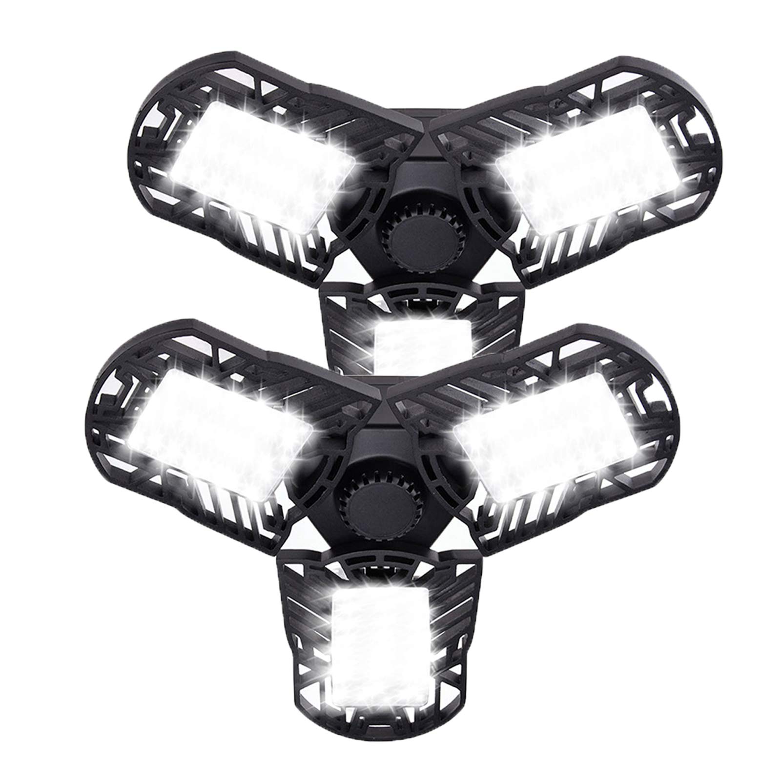 Donzake 2 Pack 60W LED Garage Lights Blubs, 6000Lumens CRI 80 6000K Adjustable Trilights Garage Ceiling Light, LED Shop Light for Garage, Workshop