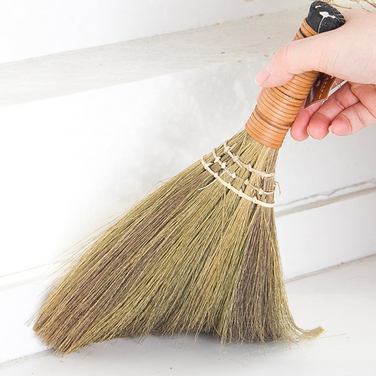 IWOWHERO Handmade Wooden Desk Cleaning Broom Small Broom for Cleaning Walls Bristles Space-Saving