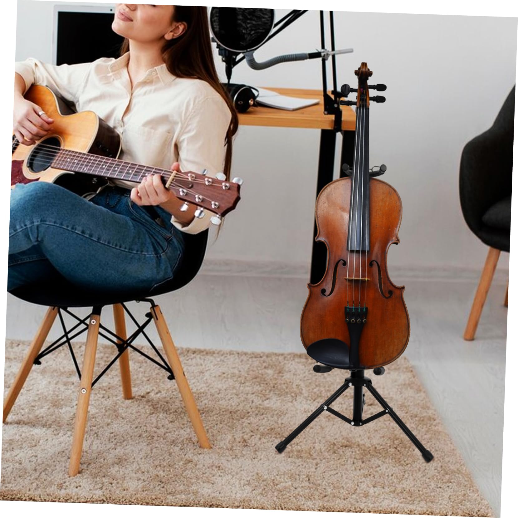 BESTonZON Stable Violin Support Stand Foldable Violin Tripod Musical Instrument Stand Clamp Black Violin Holder