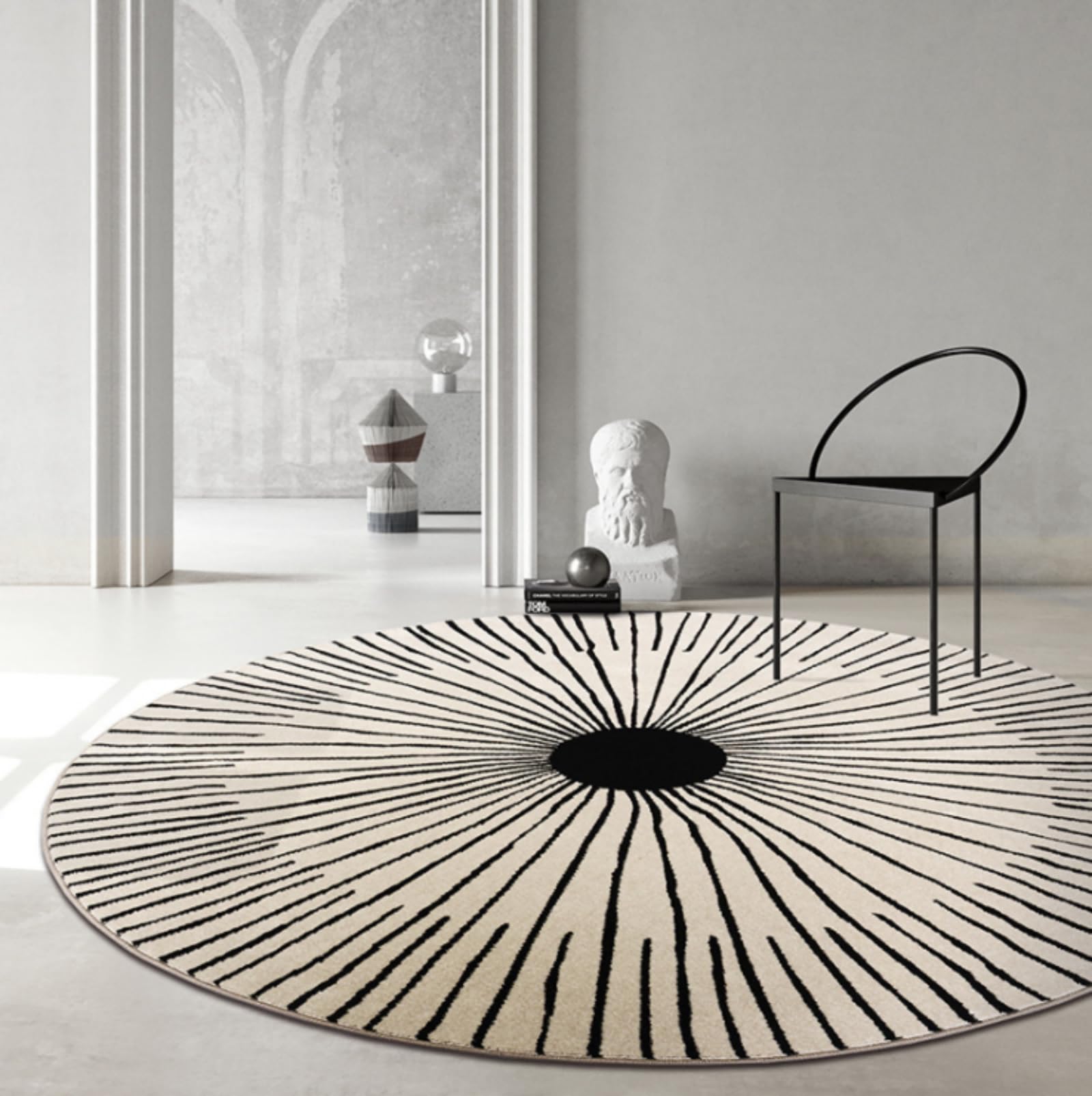 Freyamy Rund Teppich 120cm Hochflor Geometrisch Streifen Plüsch Flauschig Teppich Waschbar Modern Wohnzimmer Schlafzimmer Dekorative Küche Fußmatte Haustierteppich