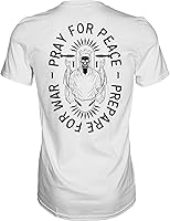 Vista 5 de Combat Iron Camiseta estampada de manga corta para hombre con texto en inglés "Pray for Peace, Prepare for War