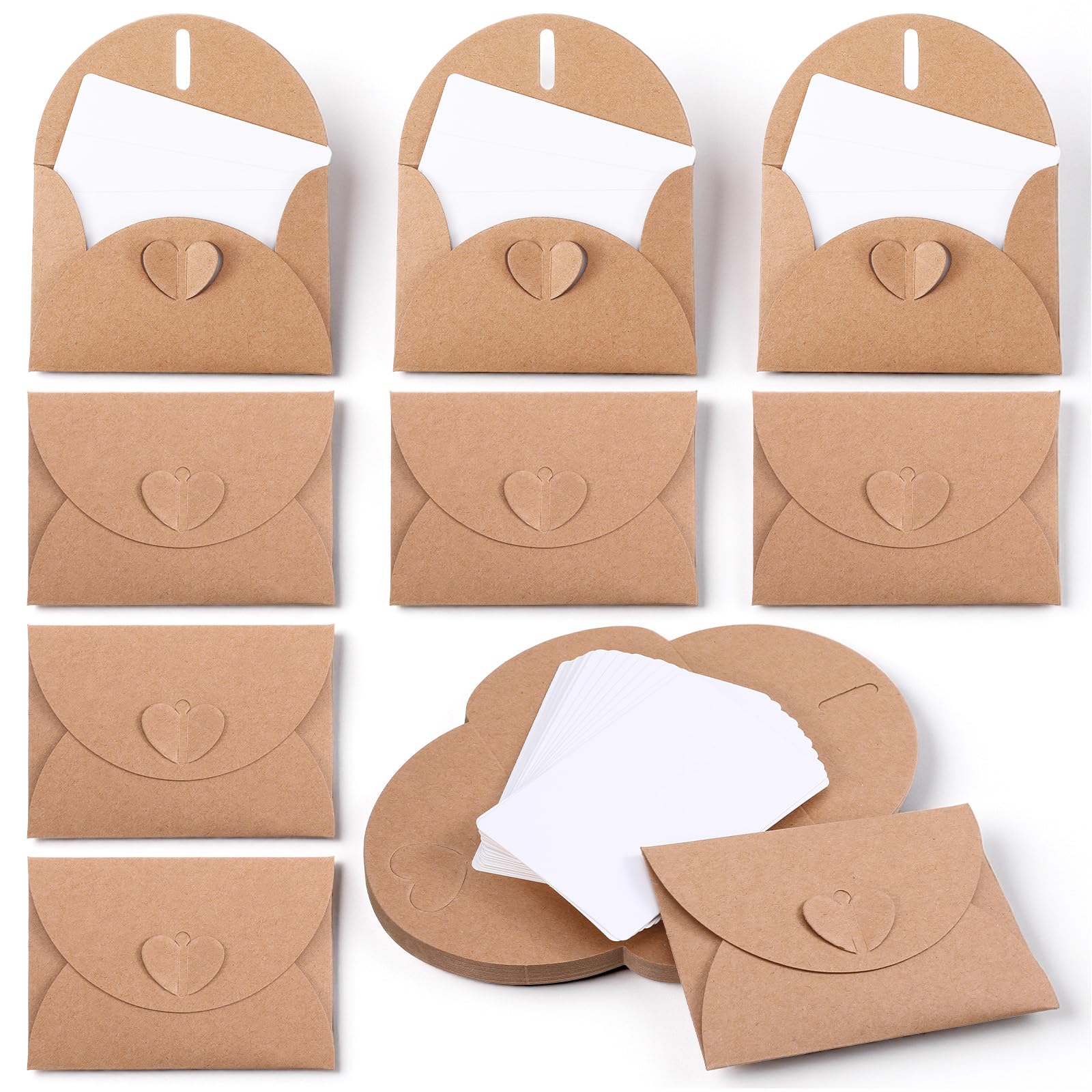 25 zestawów mini kartek z kopertami, urocze mini koperty z pustymi kartkami, 10 x 7 cm, mała kartka z kopertą z zapięciem w kształcie serca, na karty podarunkowe, upominki na przyjęcie weselne