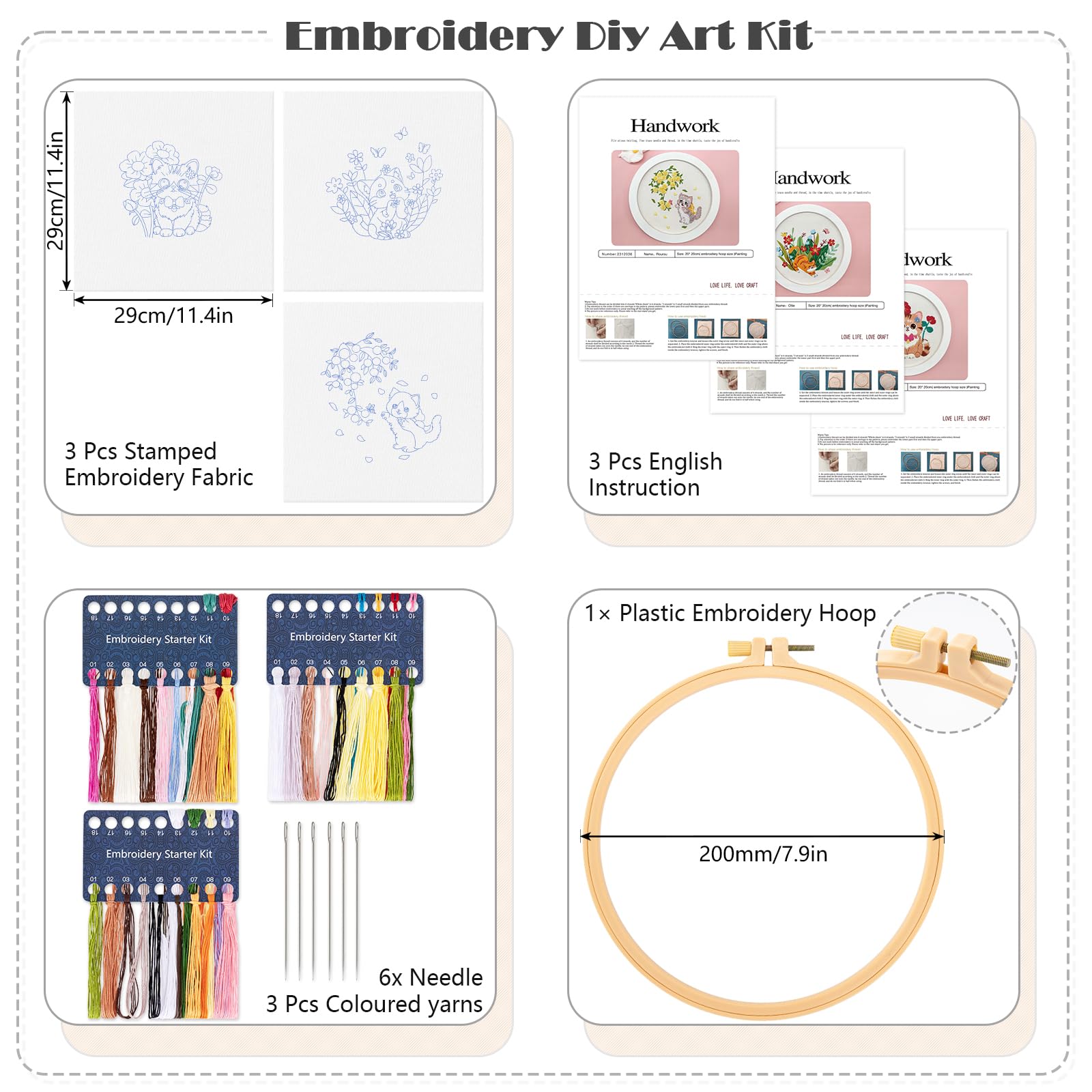 JSRQT Kit De Broderie 3 Pièces Motif Chat - Kit Point De Croix Pour Adultes Débutants Avec Outils Complets