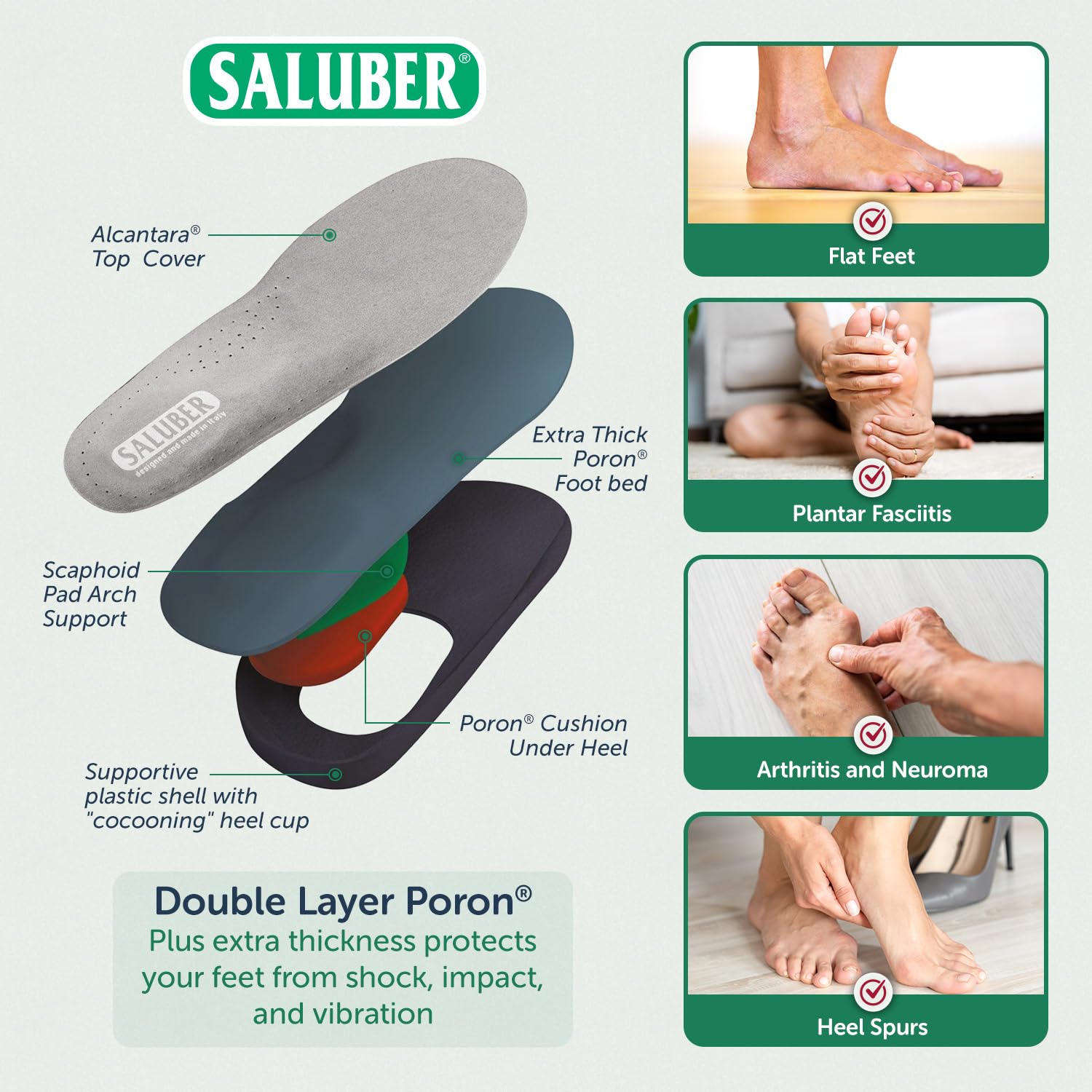 H480-27 Orthopädische Einlagen für Damen und Herren bei Plantarfasziitis Importierte Einlegesohlen aus Italien, Extra dick, EU 39 – US W 8 - 8.5 / M 6 - 6.5