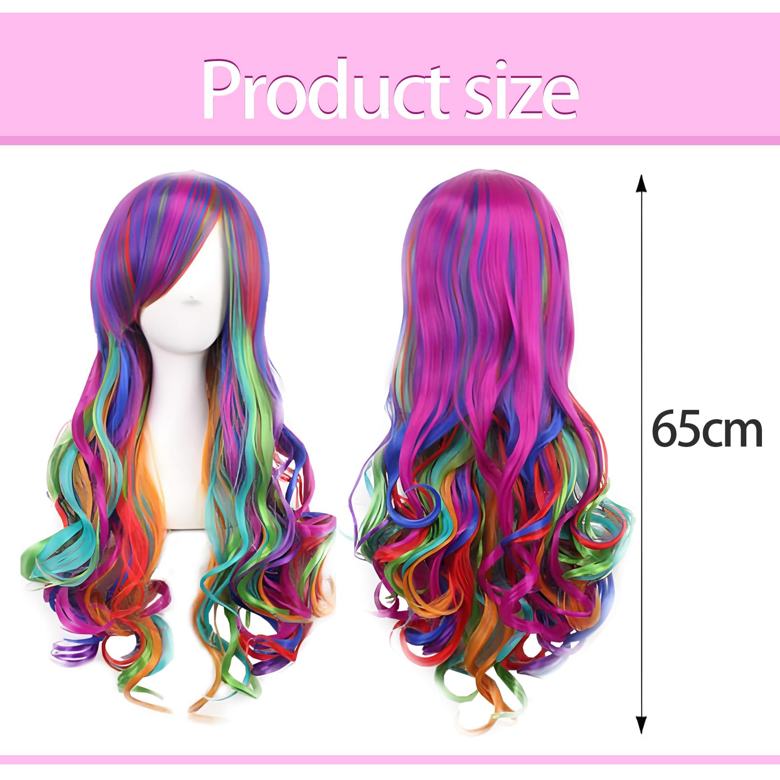 Rainbow Wig for Women- 65cm Crazy Wig for Women Long Hair Perfect for Cosplay Parties Party Performances Themed - Image 2