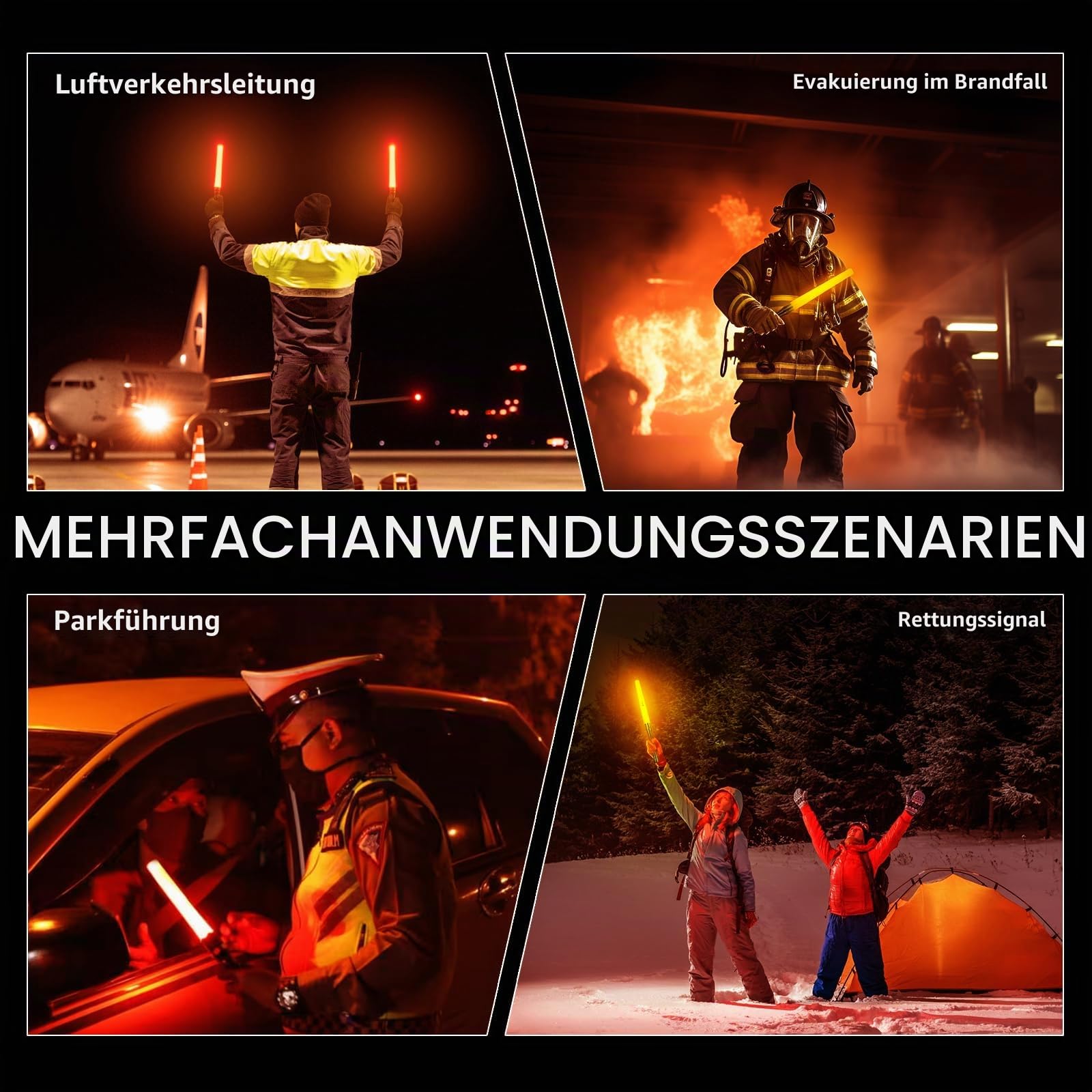 UltraFire 18 Zoll Verkehrsstab LED Taschenlampe, 1300 Lumen Signalstab für Verkehrskontrolle, 3 Modi mit Rotes Blinklicht, Orangen Stab für Flughafen, Feuerwehr, Autolenkung, Notfall, WF-501D