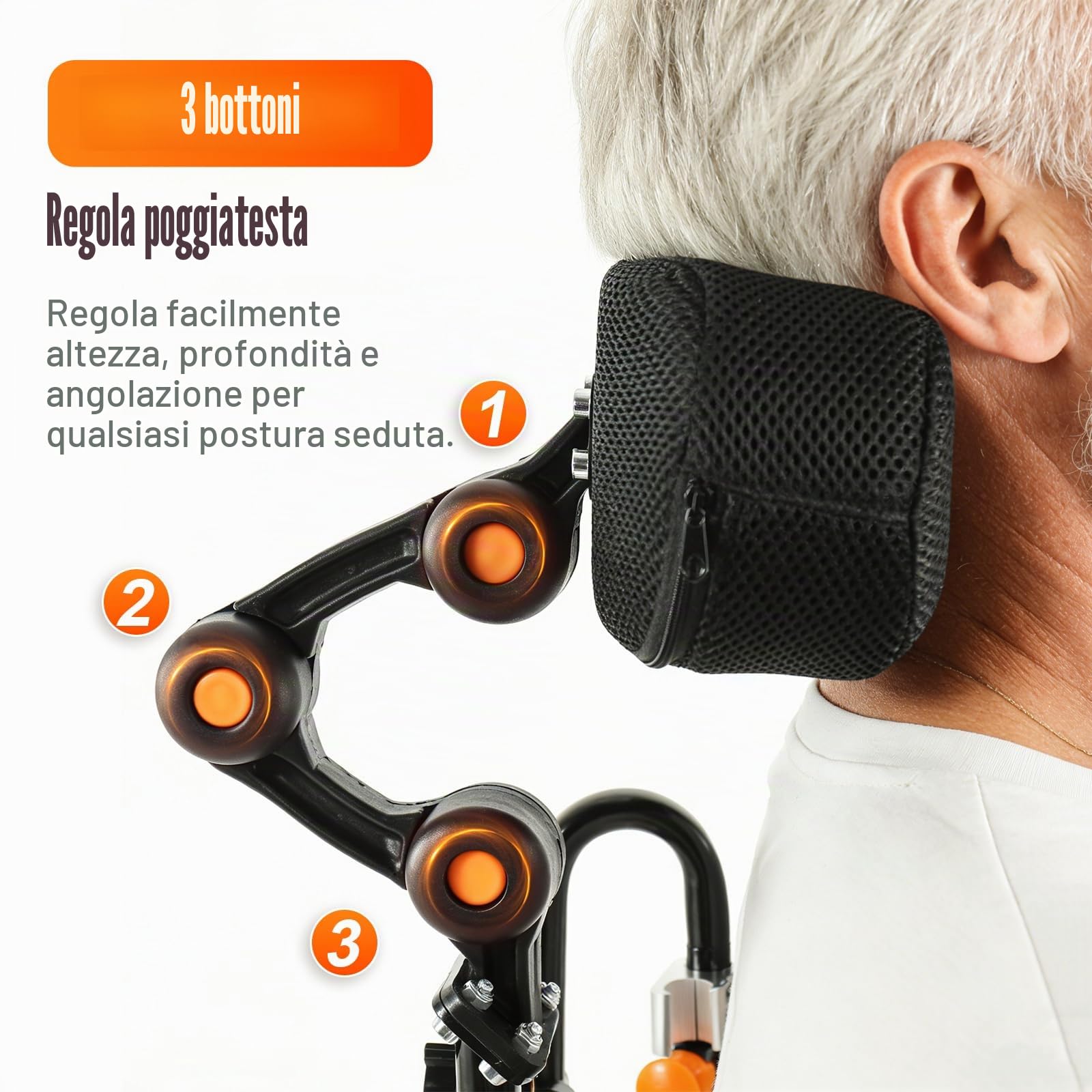 Poggiatesta regolabile per sedia a rotelle,Supporto per Il Collo della Sedia a rotelle, per anziani e disabili,Adatto alla maggior parte delle sedie a rotelle manuali disponibili in commercio