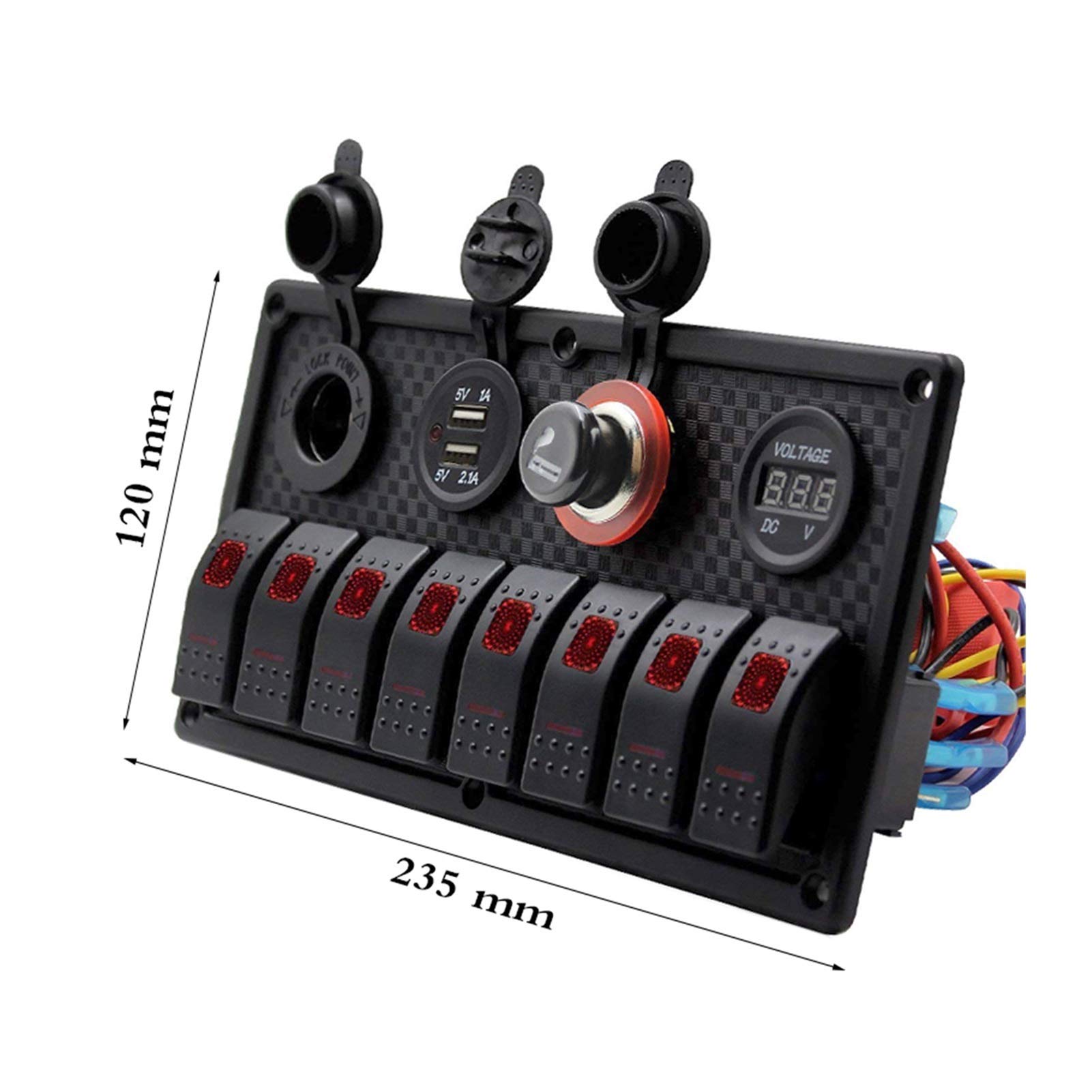 Przełącznik kołyskowy 8-punktowy Panel 12~24V Podwójne gniazdo zasilania USB Woltomierz Wyłącznik obwodu, do łodzi, samochodów ciężarowych i