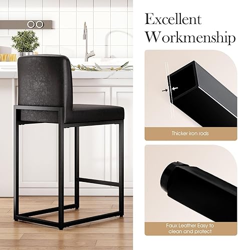 Miniatura 14 de Sophia & William Juego de 2 taburetes de bar marrones, taburetes de bar de 24 pulgadas de altura de mostrador para isla de cocina, taburetes de bar