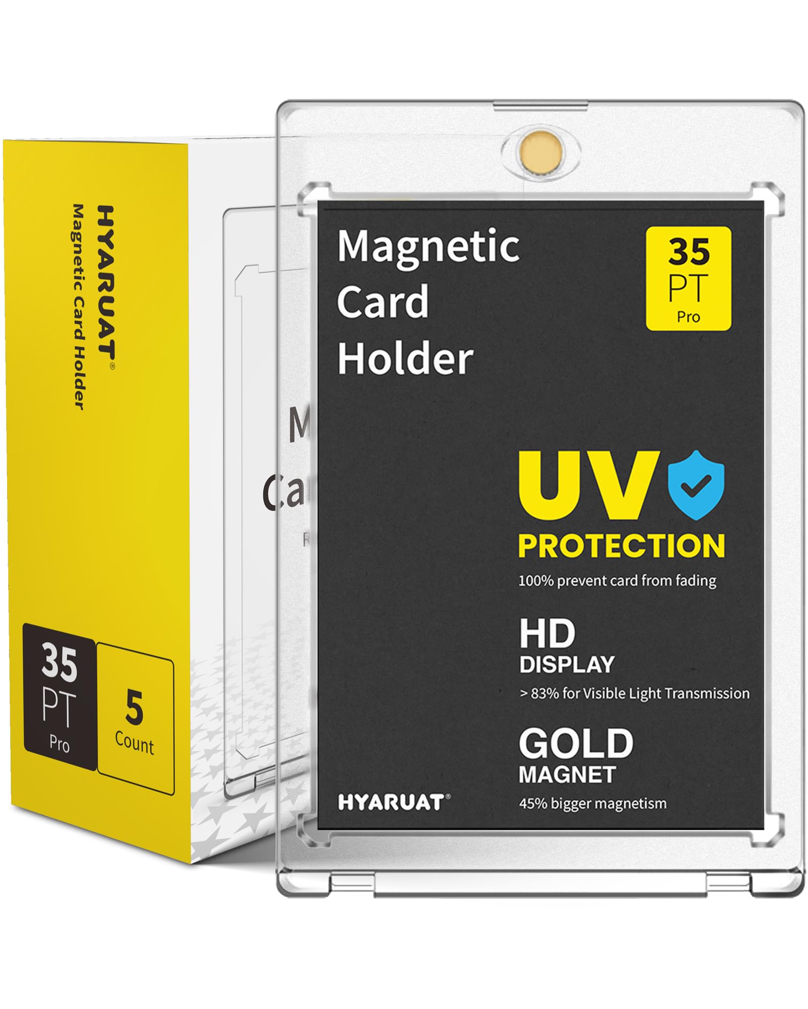 35pt Magnetic Card Holders for Trading Cards - 5 Pack White Clear One Touch Hard Cases with Stronger Magnet, UV Protection