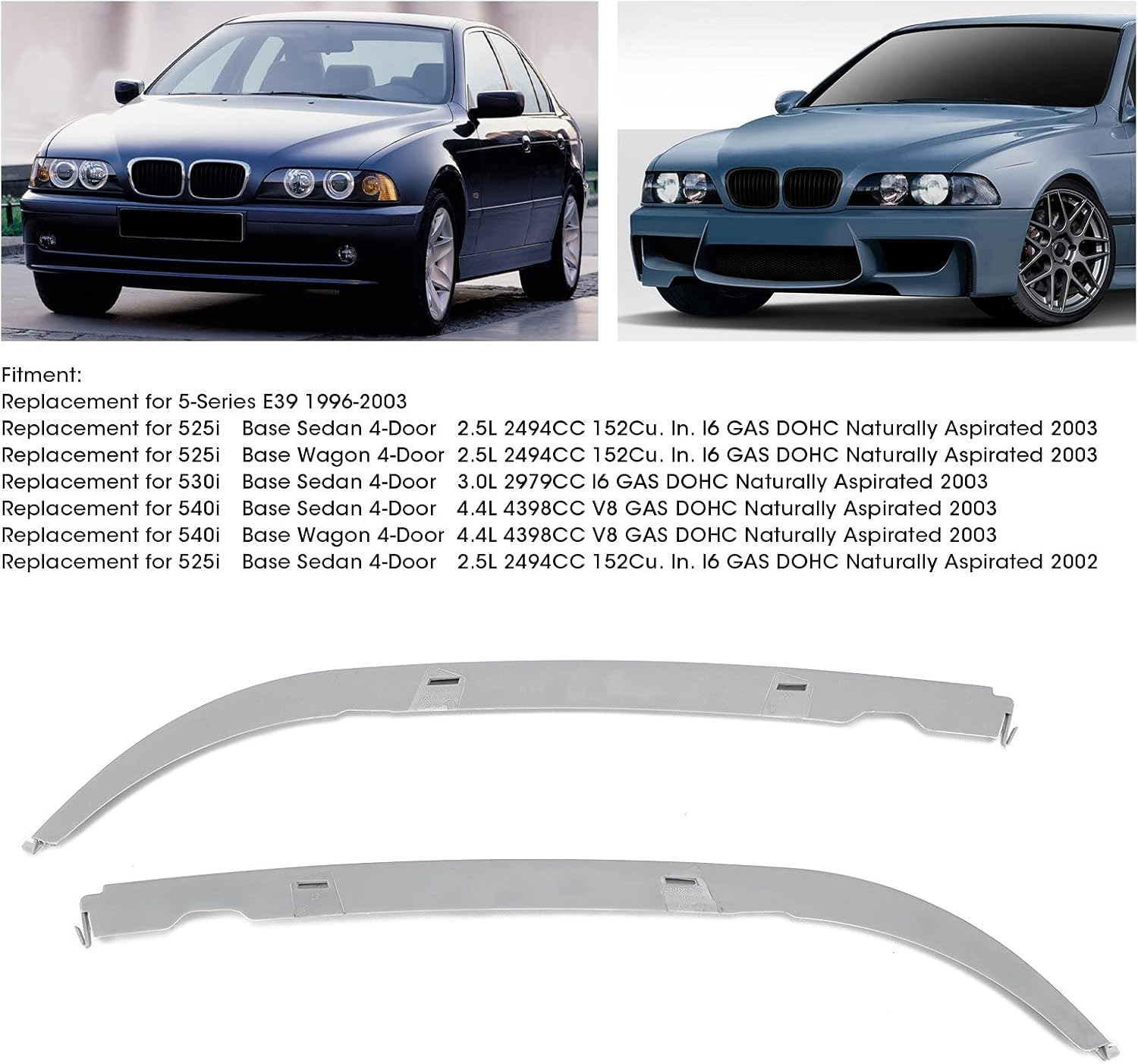 Headlight Lower Trim, 2pcs Left/Right ABS Headlight Lower Molding Trim Automotive Headlight Assemblies for 5-Series E39 1996-2003