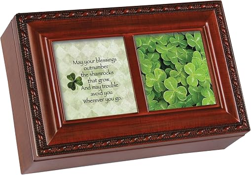 Cottage Garden Irish Blessings Outnumber Woodgrain Rope Trim Petite Jewelry Music Box Plays Irish Lullaby