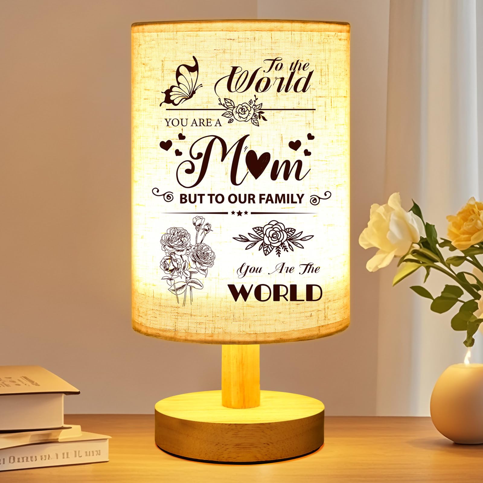 Linkax Christmas Gifts for Mum Nan, Mum Birthday Gifts from Son Daughter Kids, Table Lamp Bedside Lamp with Fabric Shade, Mothers Day Thank You Presents for Mom Mummy Nana Nanny Grandma Sister Mam