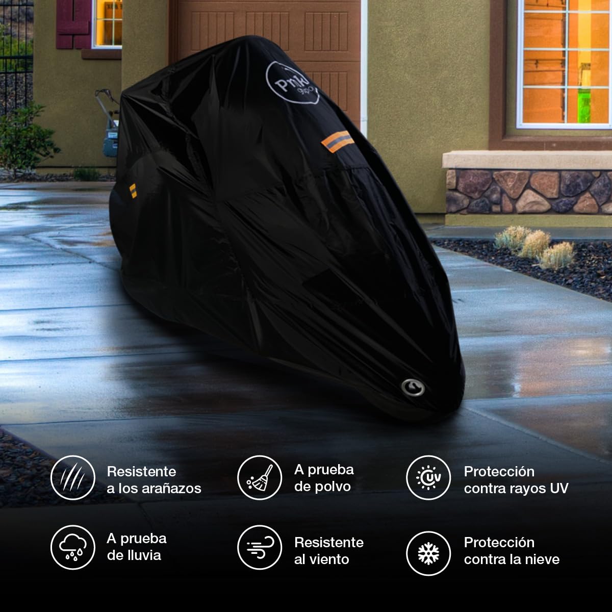 PMK GRUPO | Funda para Moto Impermeable 190T Talla L (245x105x125 cm) | Cubierta para Motocicleta y Scooter Exterior | Protector UV, Antirrobo con Ojal para Candado, Hebilla Antiviento y Reflectante