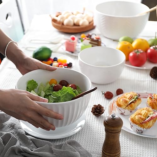 Miniatura 2 de HAPPY KIT Juego de 3 cuencos de cerámica para cocina, cuencos grandes de 531.5 cuartos de galón, cuencos de preparación para hornear y mezclar