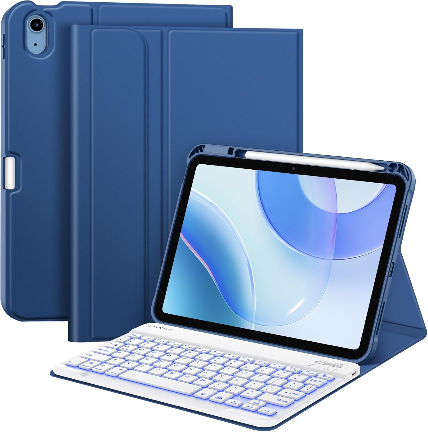 Fintie Backlit Keyboard Case for iPad (A16) 11th Generation 11 Inch 2025, iPad 10th Generation 10.9 Inch 2022 - Soft TPU Cover with 7 Color Backlight Detachable Bluetooth Keyboard, Navy