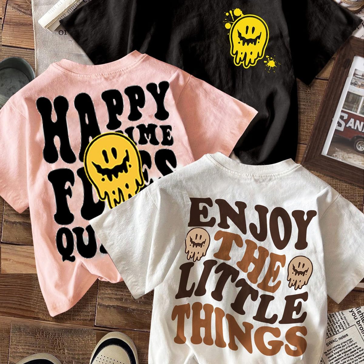 SHENHE Girl's 3 Piece Tee Shirts Set Short Sleeve Crew Neck Letter Graphic Print Summer Cute Tees - Image 5