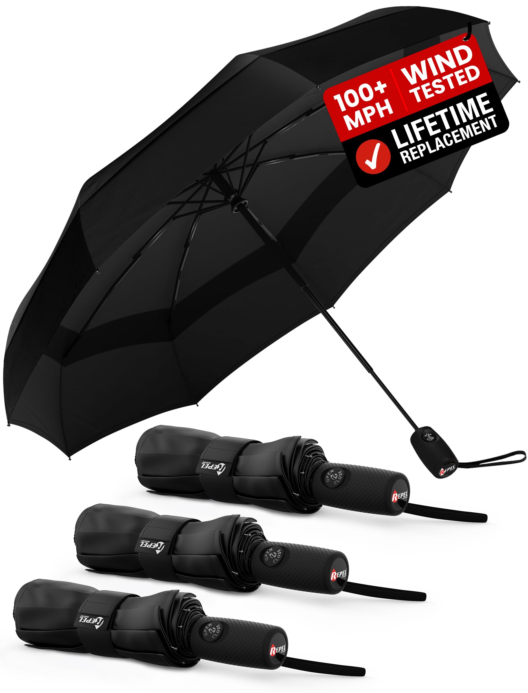 Windproof Travel Umbrella - Compact &amp; Withstands Winds up to 100MPH, Strongest Premium Auto Folding Umbrella for Rain and Sun - Durable, Light &amp; Portable for Women &amp; Men, Fits Backpack &amp; Cars