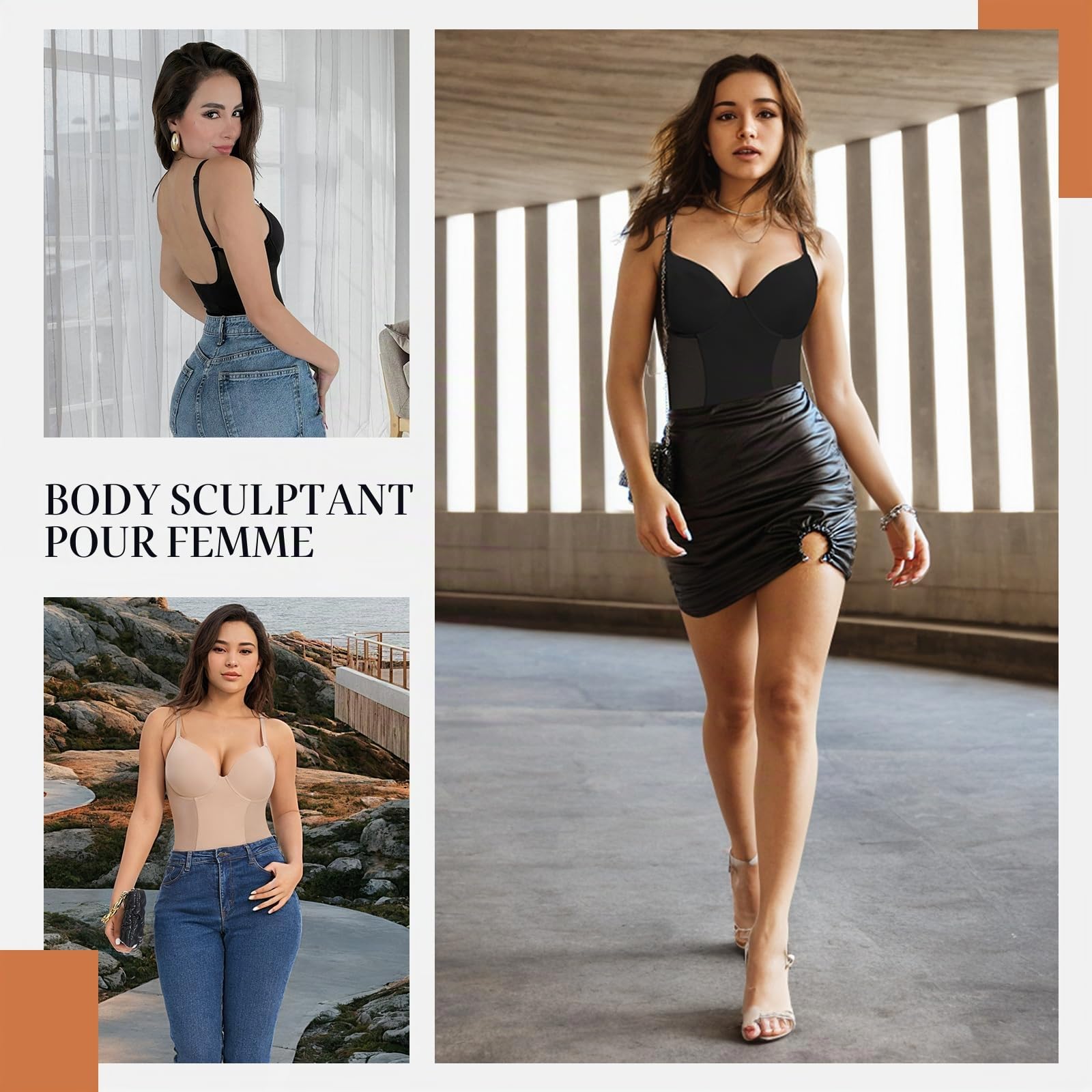 SHAPERIN Body Gainant avec Soutien-Gorge Intégré Femme Dos Nu Body Sculptant Minceur Col V Bodys Shaper Lingerie Sculptante
