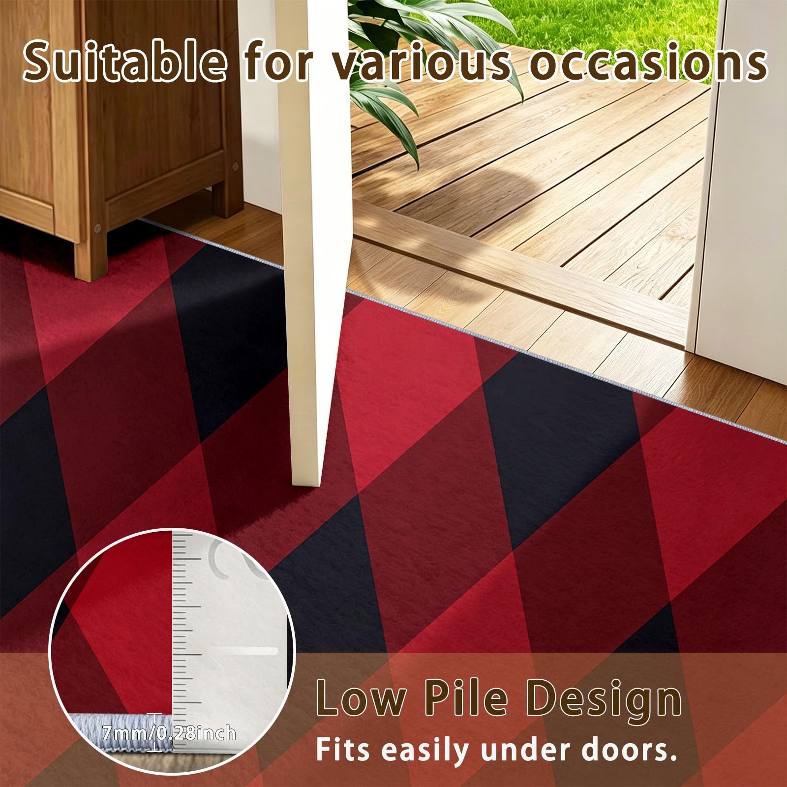 Générique Tapis de Salon Style Motif À Damier Simple Rouge Et Noir, AntidéRapant et Doux, Chambre Lavable en Machine, Tapis De Chambre Salle à Manger Decoration,Rouge, 140 x 200 cm