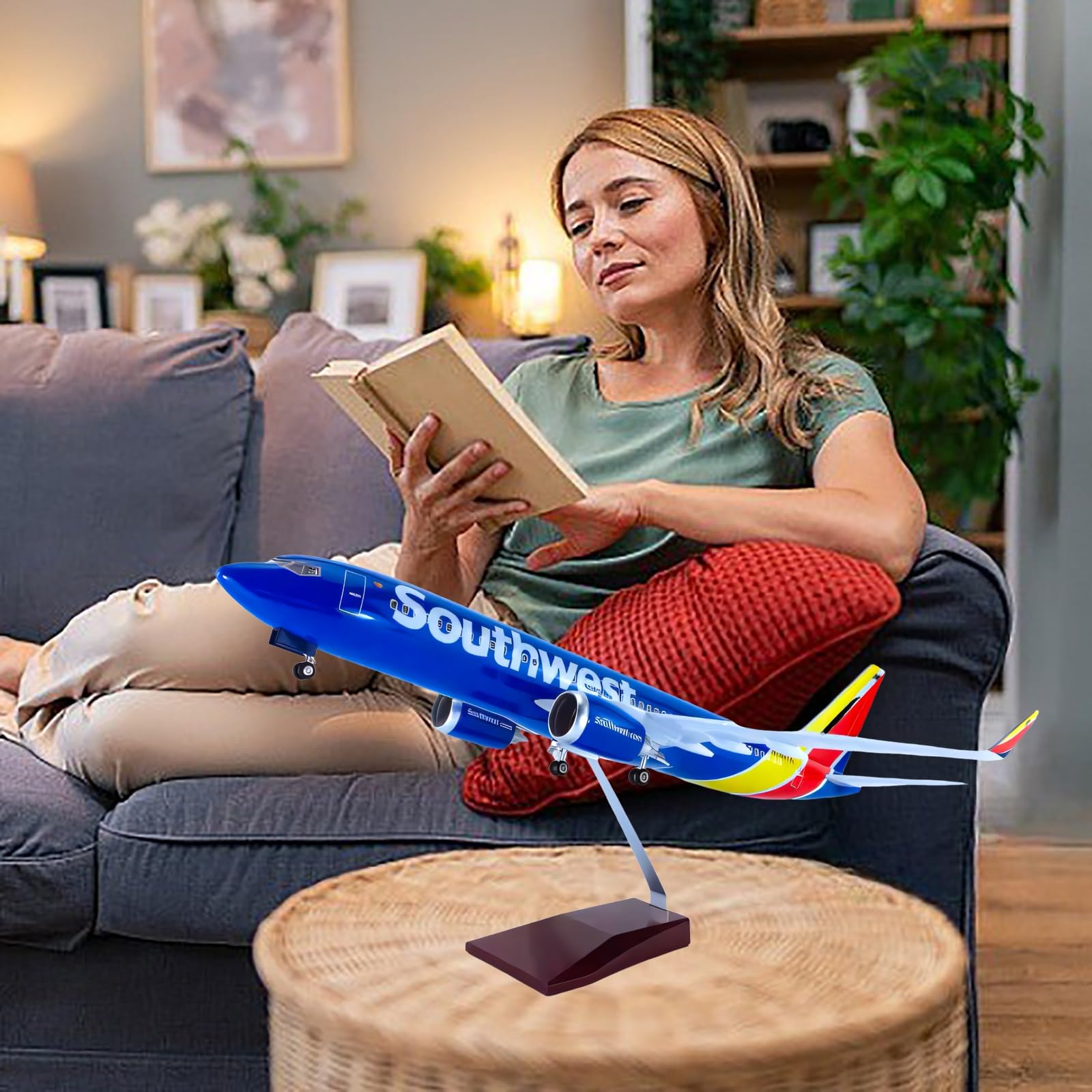 Modello simulazione lega solida Southwest Airlines B737 47 cm con carrello atterraggio retrattile, ruote girevoli luci, pezzo collezione for appassionati aviazione(No light)