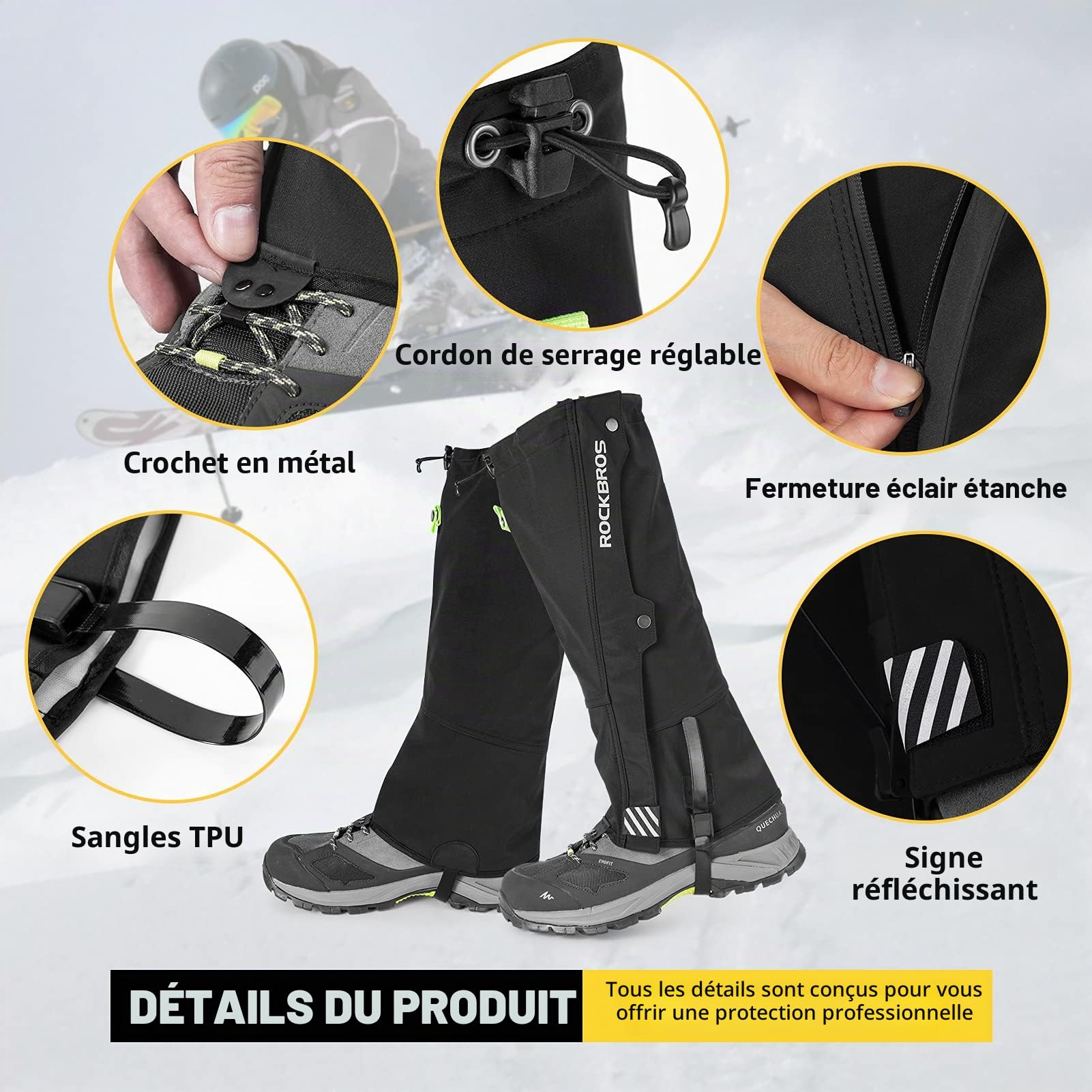 ROCKBROS Guêtres de Pluie Chaudes Imperméables Guêtres de Neige pour Randonnée en Plein Air, Escalade Homme Femme S-3XL