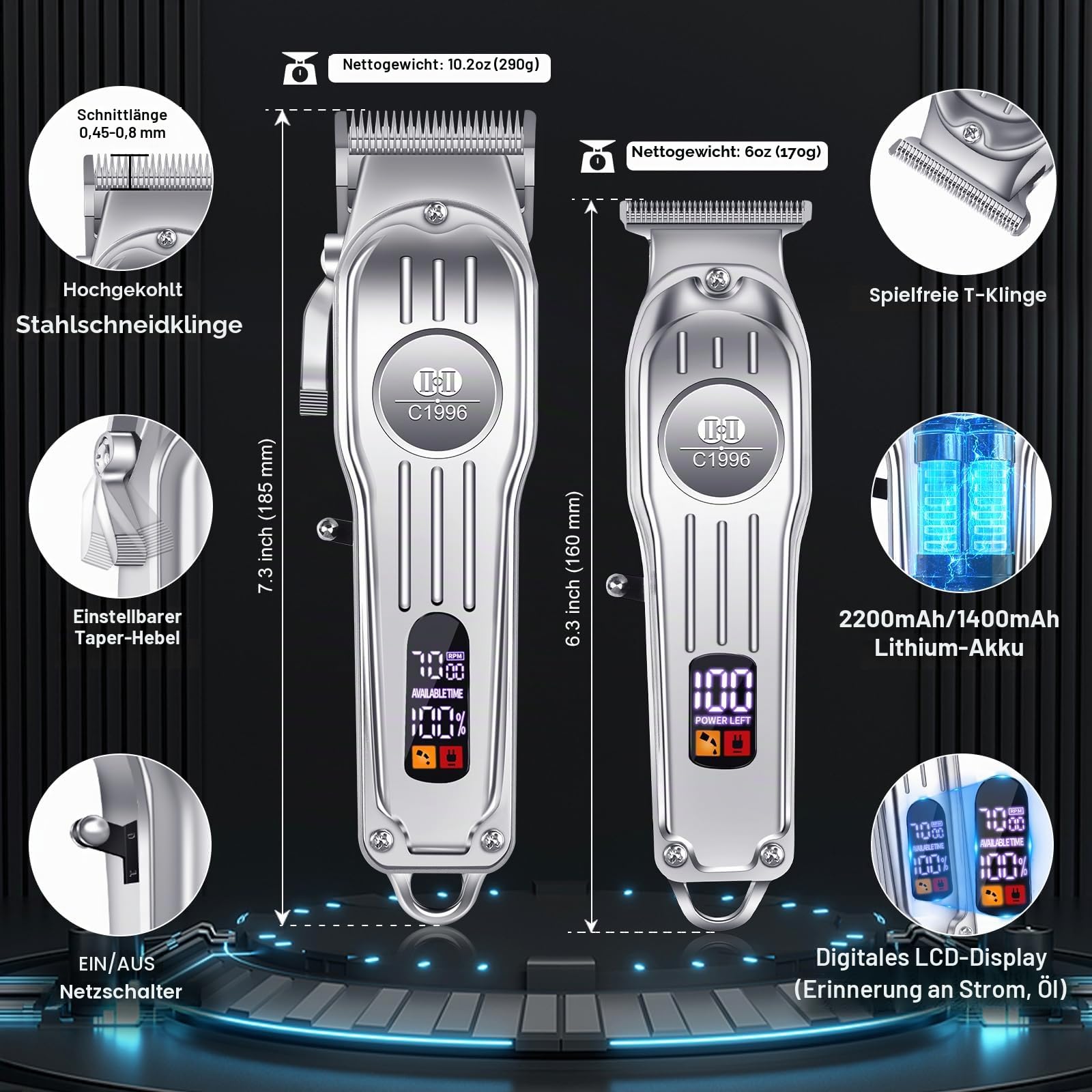 CIICII Haarschneidemaschine Profi und Trimmer Herren Set, Kabellos Haarschneider für Haar (Rasierer Elektrisch & Bartschneider Kit) Haartrimmer Herren für DIY Haar Bart Hause Friseur