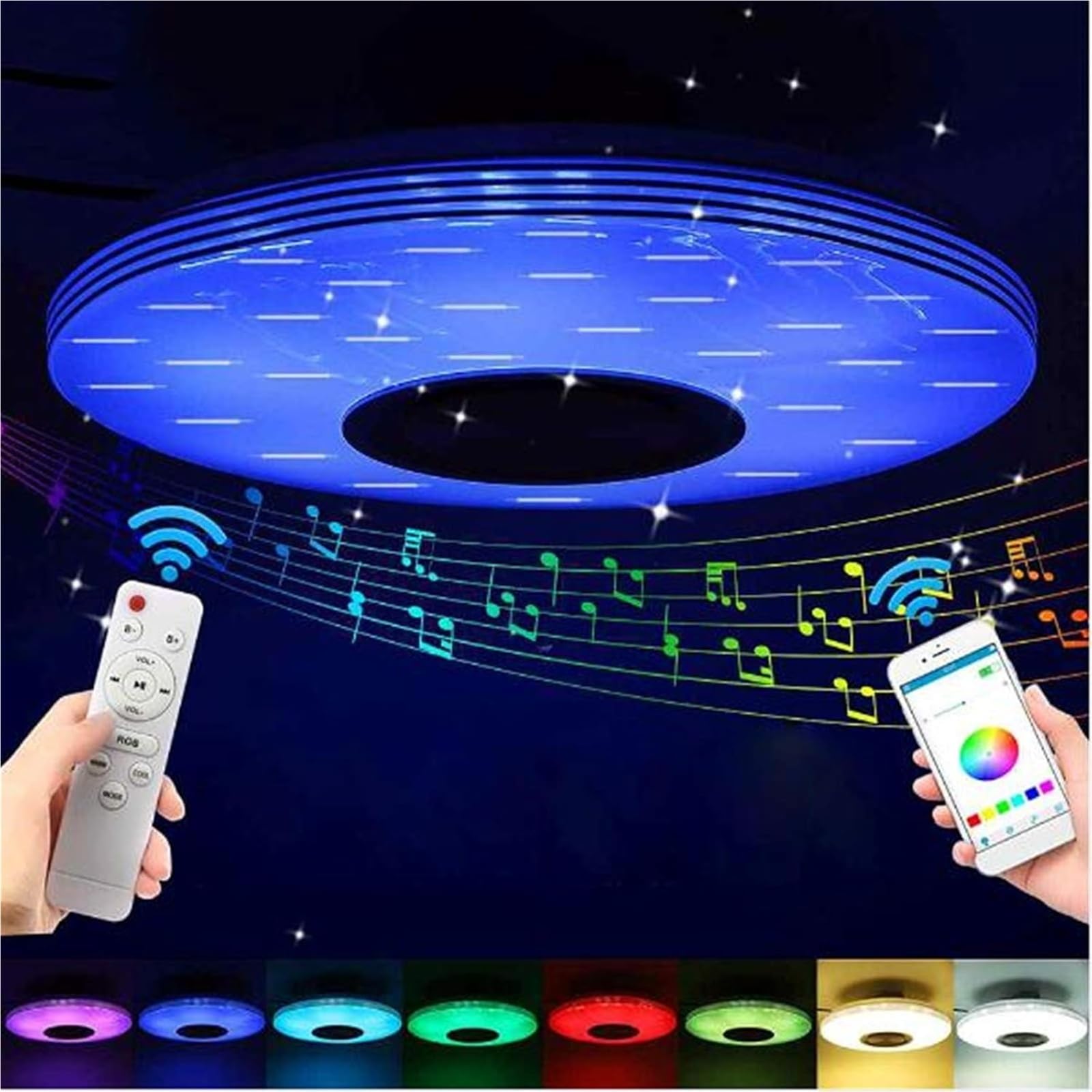 40 Cm Lampada Da Soffitto Musicale Per Bagno IP65 Impermeabile RGB Cambio Colore Dimmerabile Lampada Da Soffitto Con Altoparlante Bluetooth APP E Telecomando Paralume Cielo Stellato