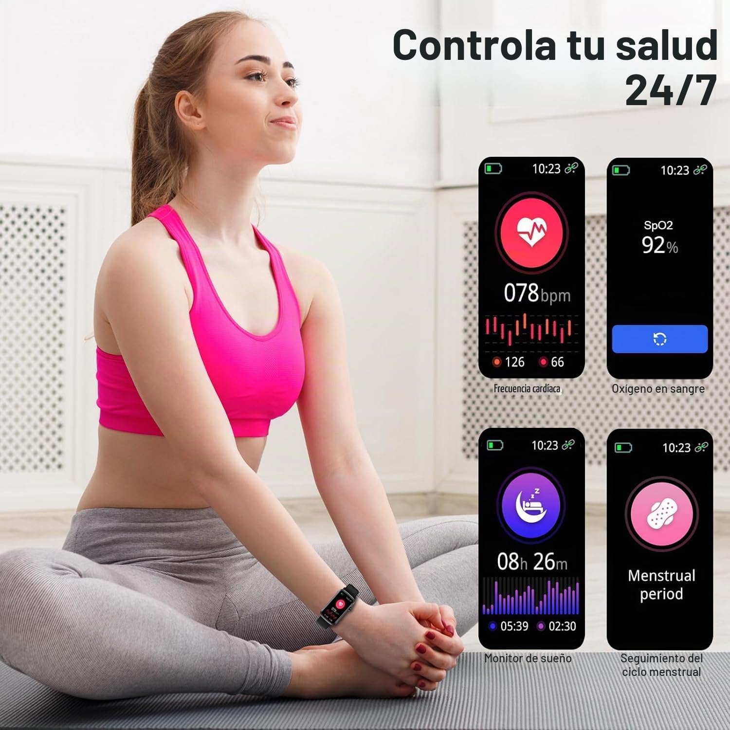 Fempoin Reloj Inteligente para Hombre y Mujer, podómetro, SpO2 SmartWatch