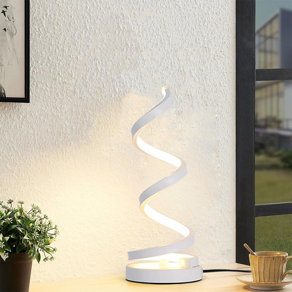 Lampy biurkowe Lampa biurkowa LED Spiralna lampa nocna LED Lampa stołowa zakrzywiona nowoczesna lampa stołowa salon sypialnia (biały)