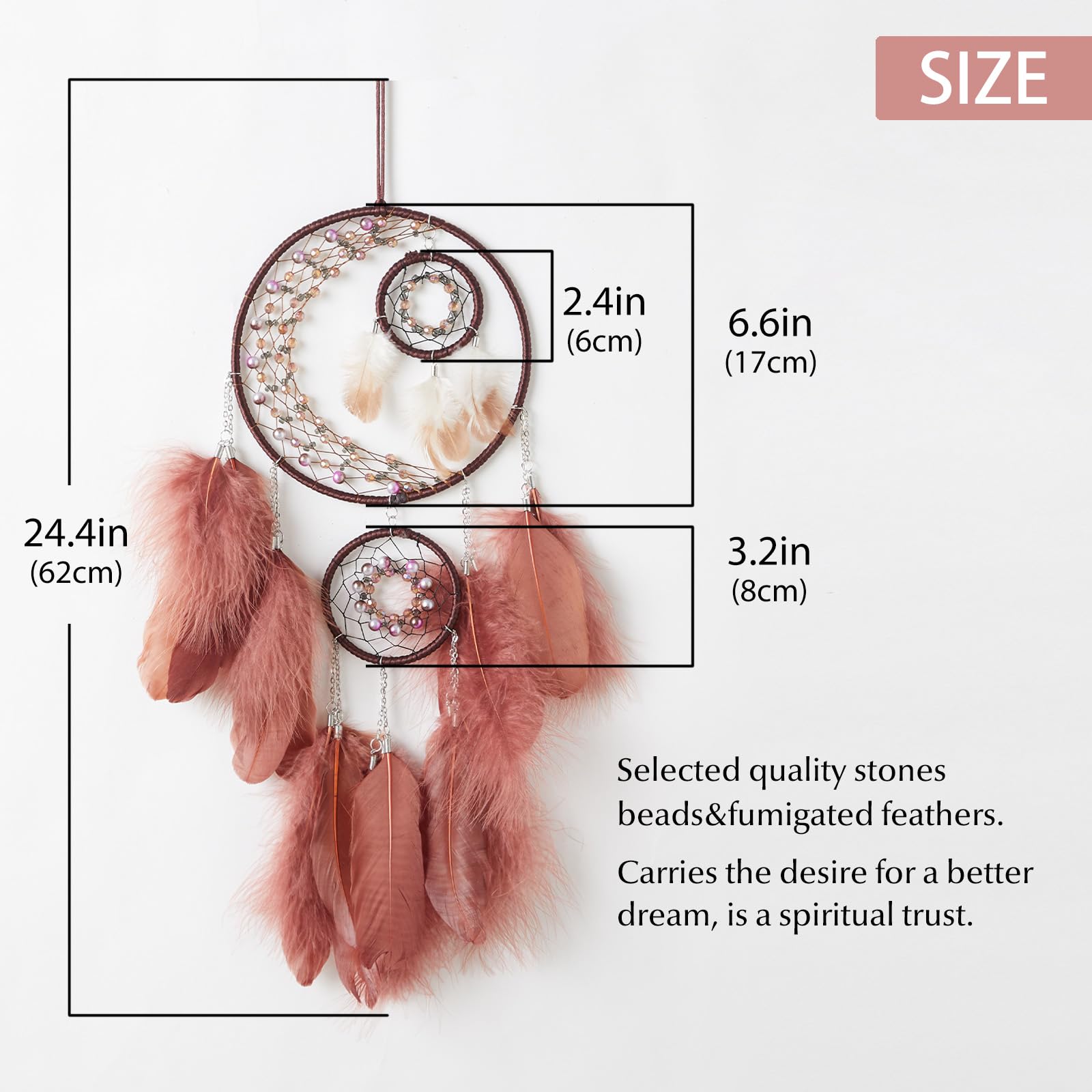 Pretty Jolly Fantasy Moon Dream Catchers Wall Decor Hang with Small Dream Catcher with Colorful Beads Handmade Red-Brown Feather Dreamcatchers Wall Hanging for Girls Bedroom Wedding Gift