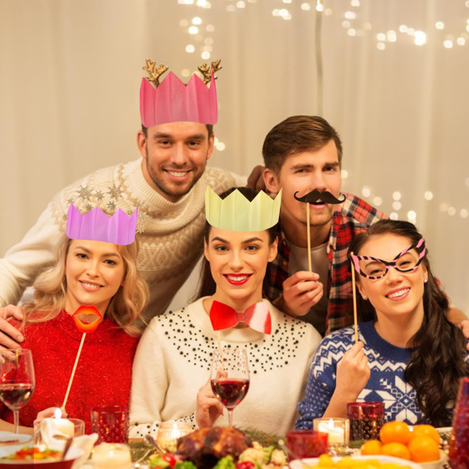 50Pcs Christmas Cracker Hats Paper Crown Hats Colorful Xmas Cracker Hats Tissue Paper Hats Cracker Party Hats for Kids Xmas Birthdays Weddings Anniversaries - Image 4