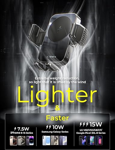 Miniatura 2 de LISEN Cargador inalámbrico para automóvil, 15 W, carga rápida, ventilación de aire, soporte para teléfono, cargador de teléfono para automóvil sin
