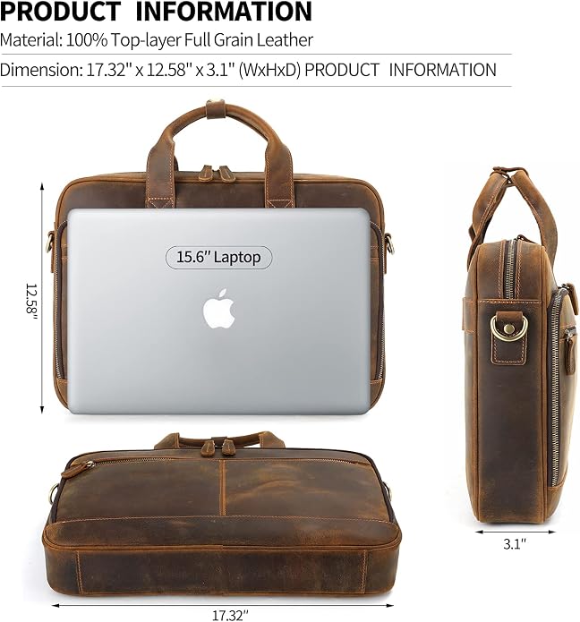 Maletín de cuero para hombre, para laptop 15.6 pulgadas miniatura 3