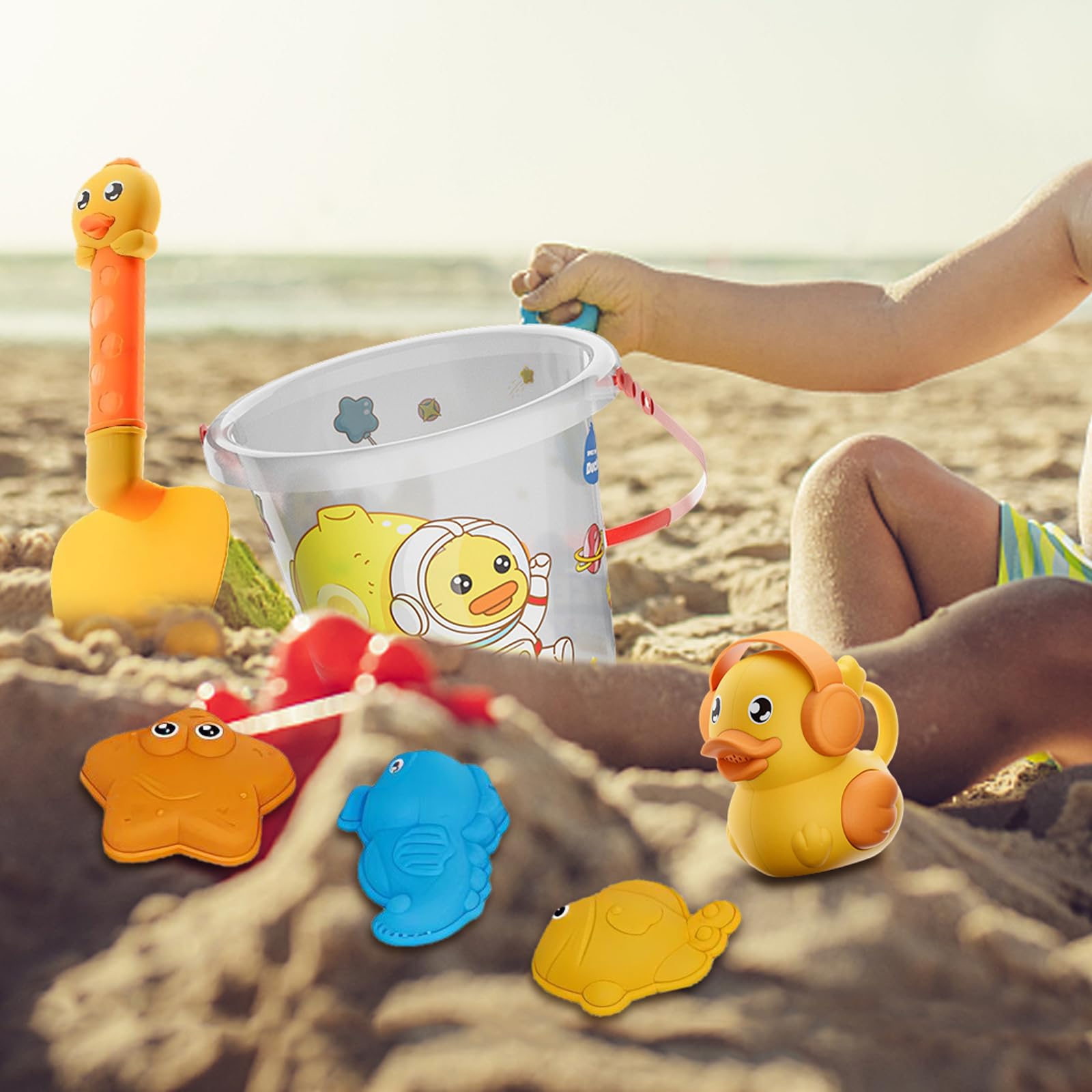 14Pcs Beach Toys Set for Kids Play Sand Toys for Toddlers Boys Girls Cute Yellow Duck Outdoor Fun Sand Tools with Bucket and Spade Watering Cans Shovels - Image 3