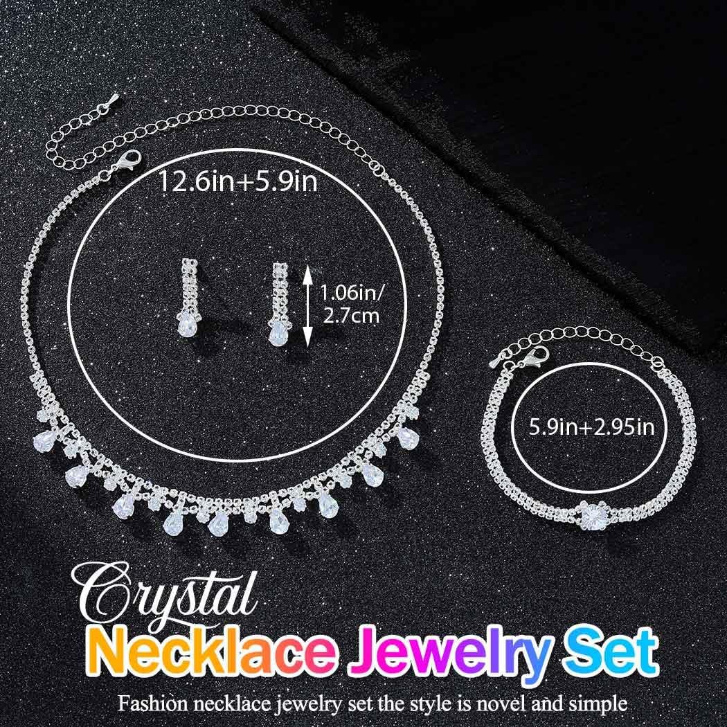 GORAIS Silver Wedding Prom Jewelry Sets Rhinestone Necklace and Earrings Set for Women Formal - Image 5