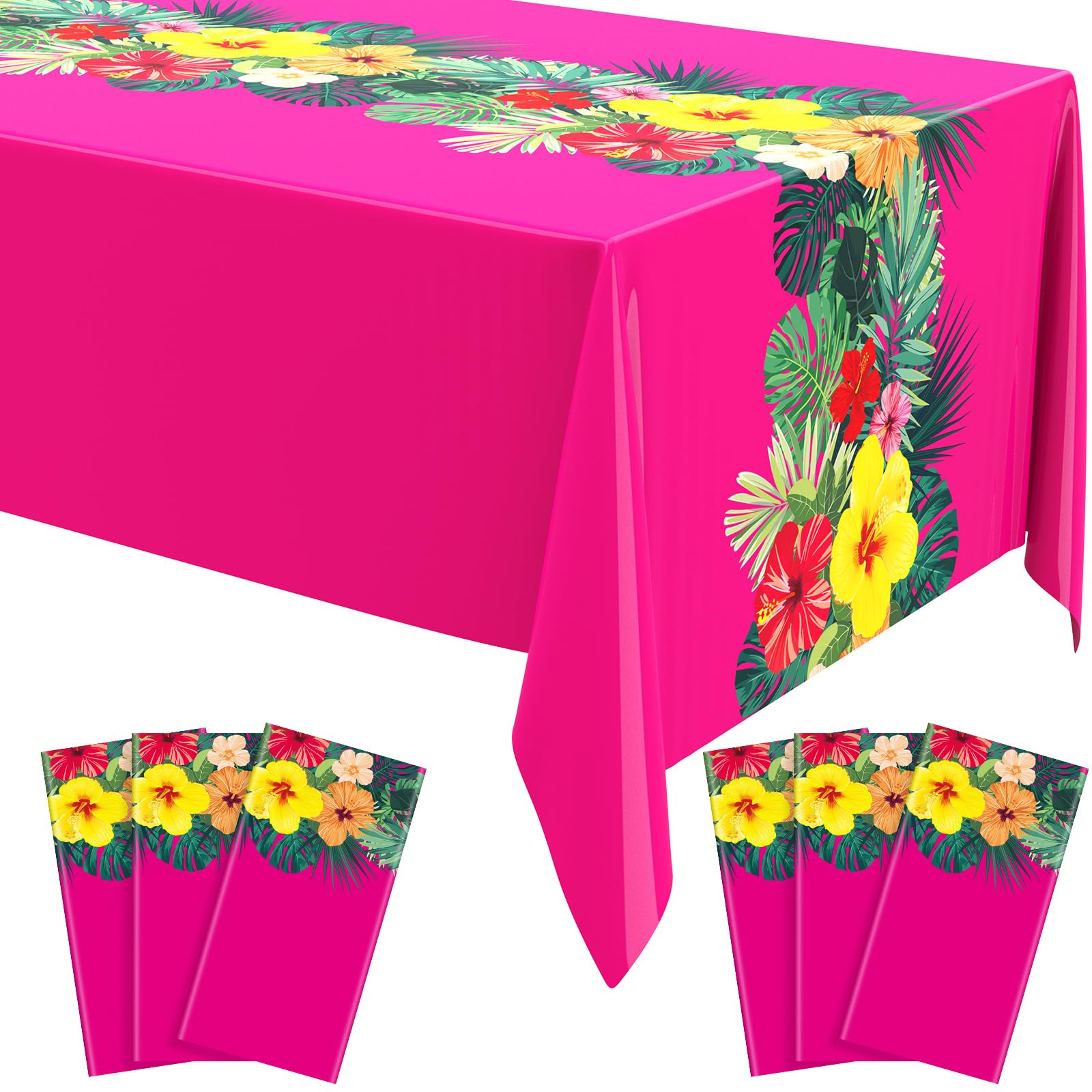 Irenare 6 Sheets Hawaiian Luau Tablecloths 54x108,Rose Red