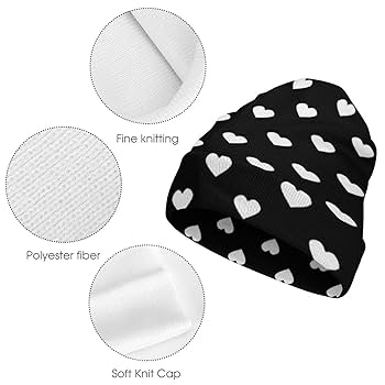 Amazon.co.jp: ニットキャップ ラブ 柄 ハート柄 黒白 ビーニー